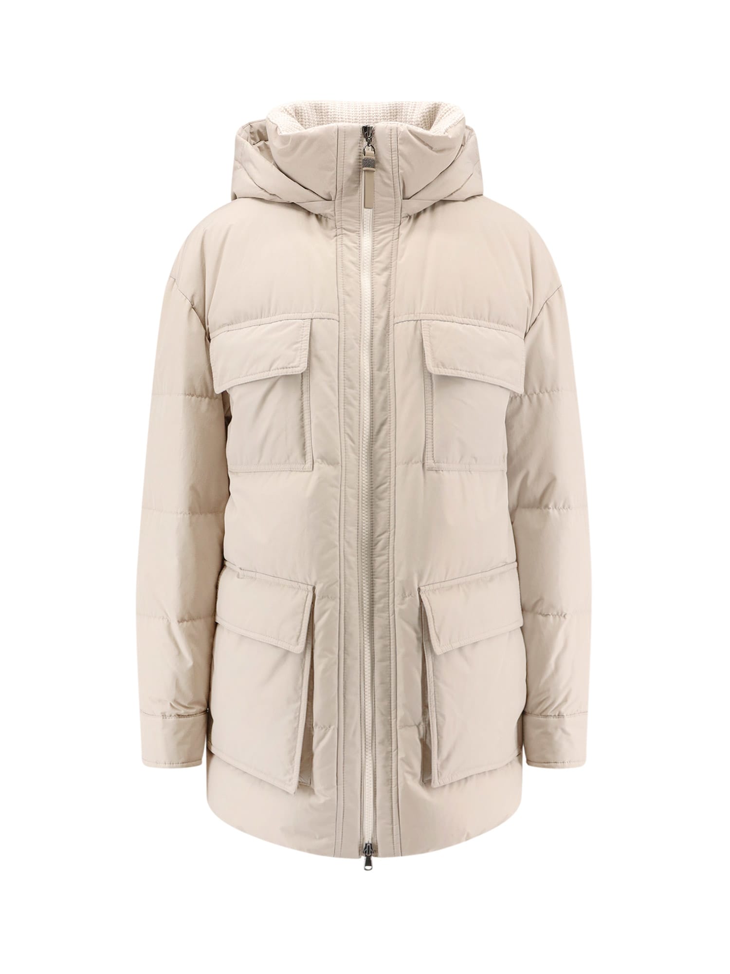 Brunello Cucinelli Women Nylon And Cotton Hooded Down Jacket