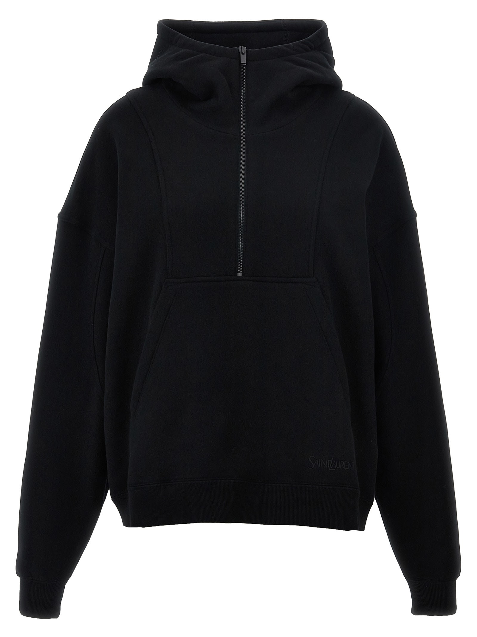 Shop Saint Laurent Camionneur Molleton Hoodie In Black