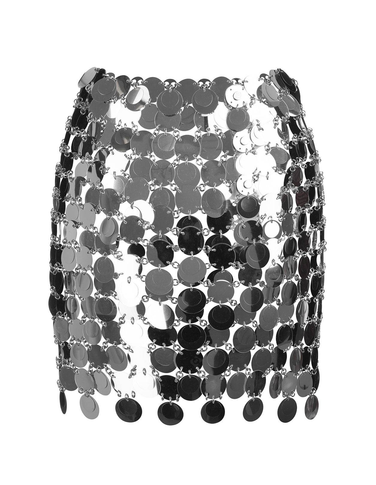 Shop Rabanne Mini Skirt With Circular Mirror Effect Discs In Silver