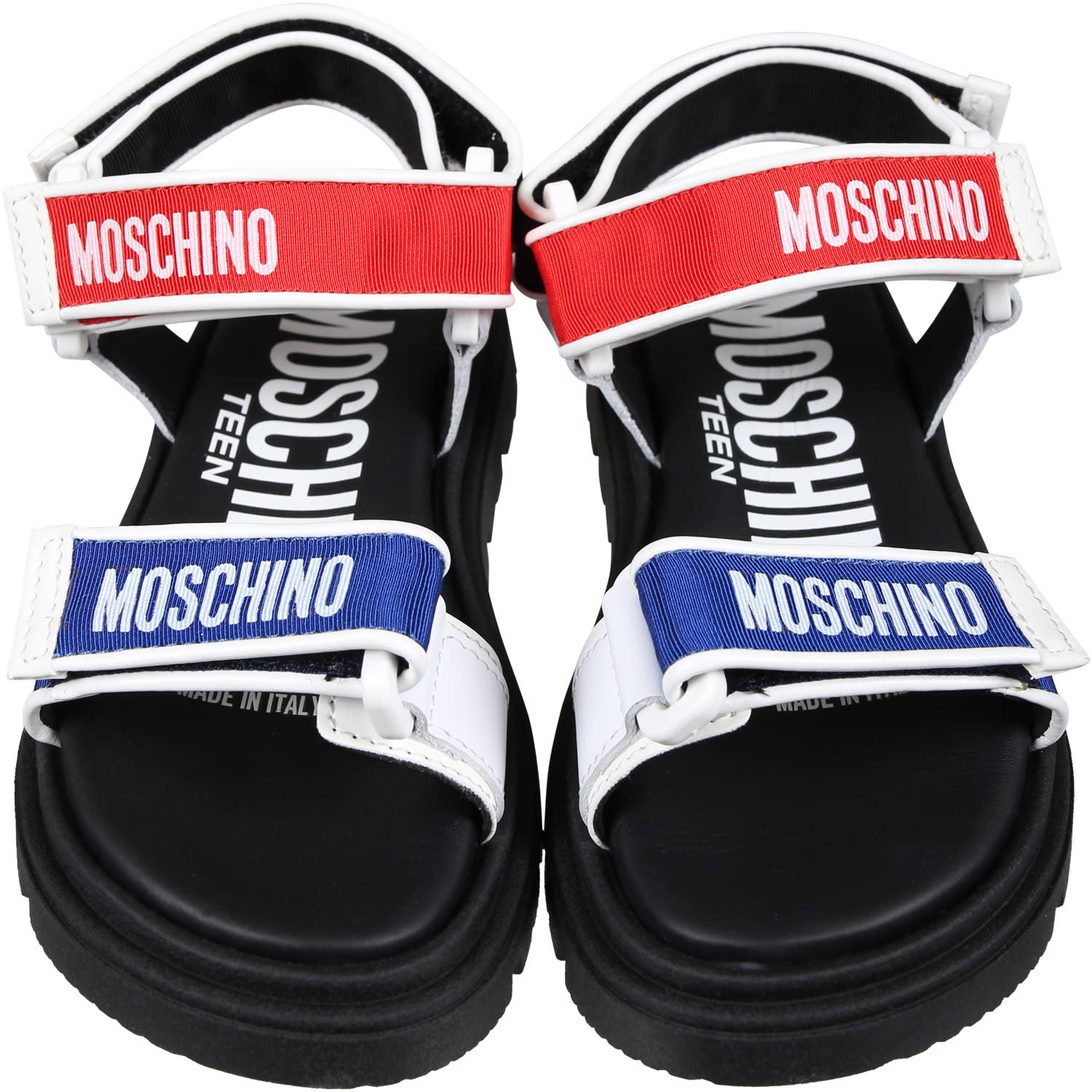 Shop Moschino Black Sandals For Boy With Logo In Multicolor
