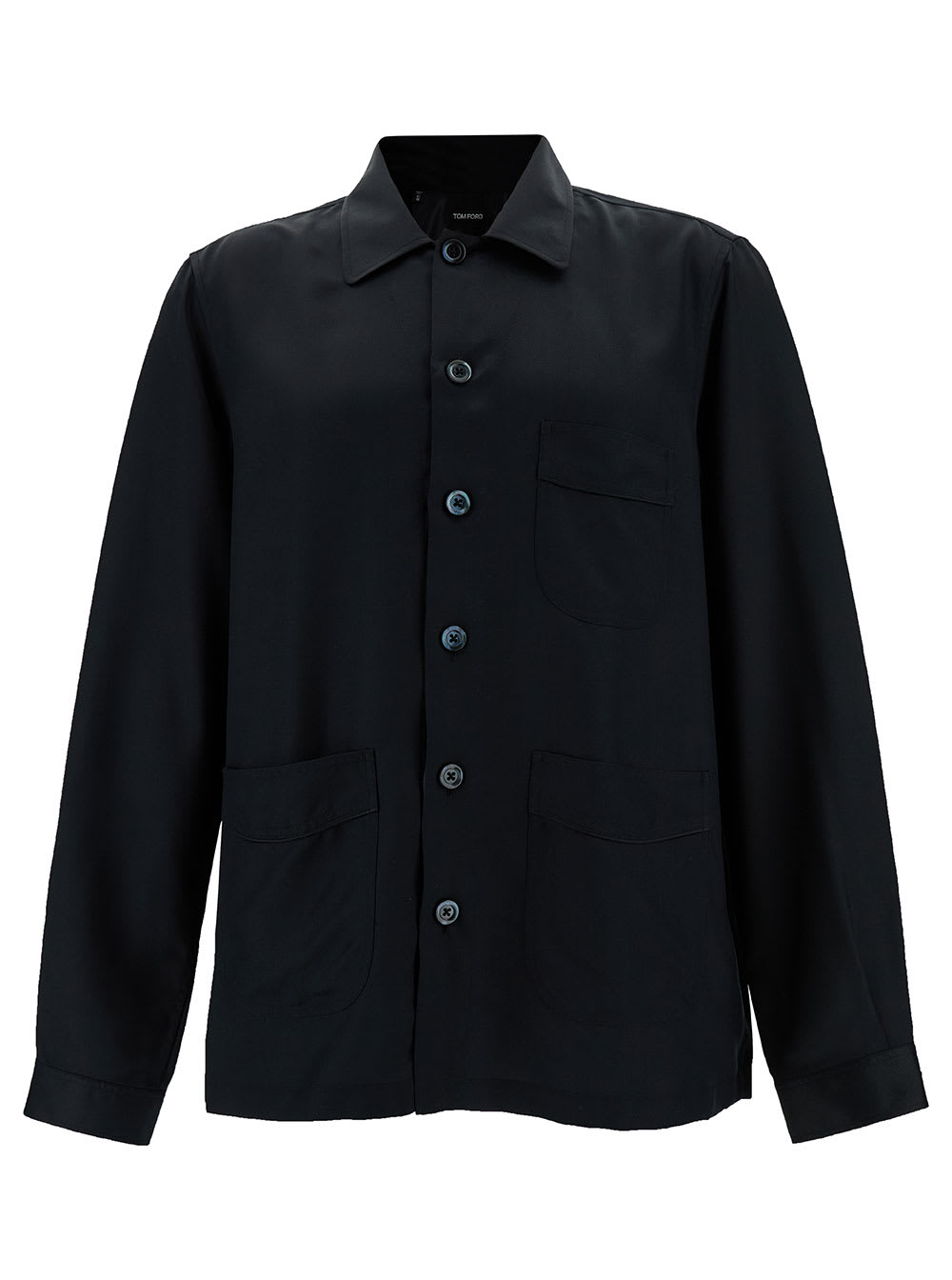 TOM FORD BLACK SHIRT WITH PATCH POCKETS IN SILK MAN