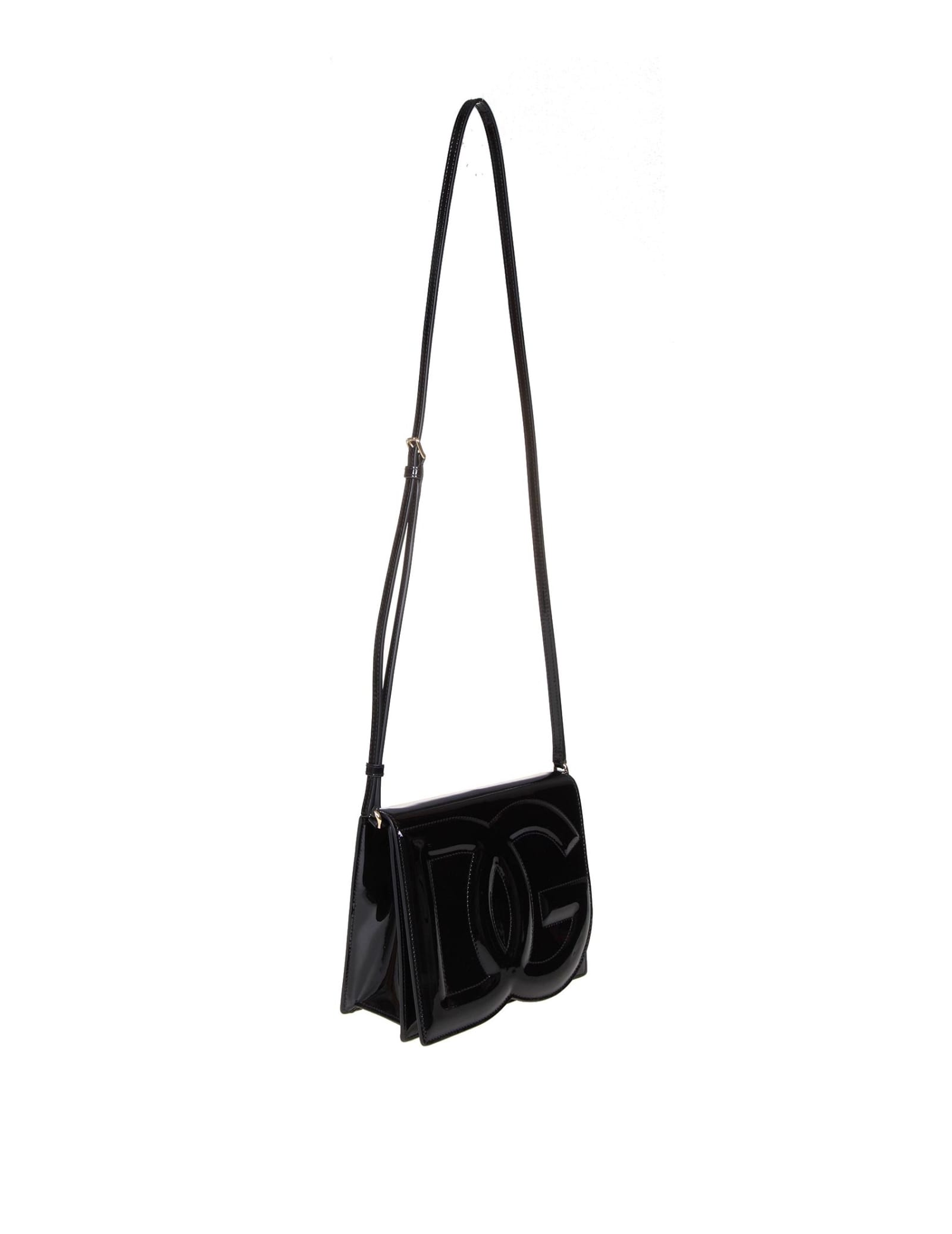 Shop Dolce & Gabbana Patent Leather Crossbody Bag With Logo In Black