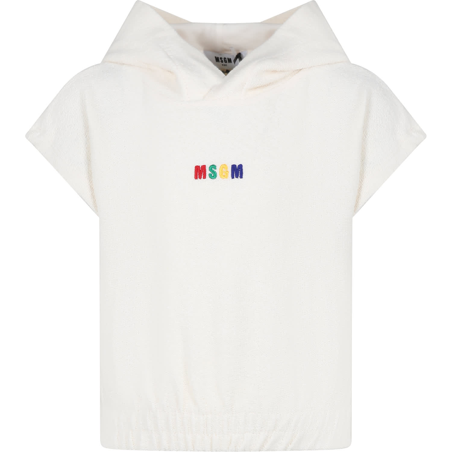 Shop Msgm Ivory Cropped Sweatshirt For Girl With Logo