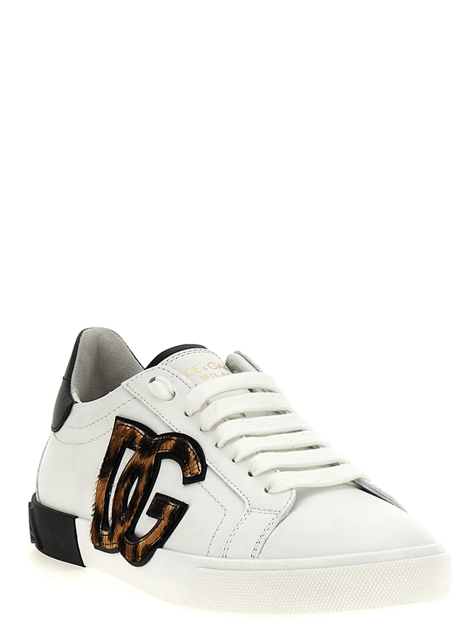 Dolce & Gabbana White Low Top Sneaker With Animal-motif Logo In Leather Woman In White