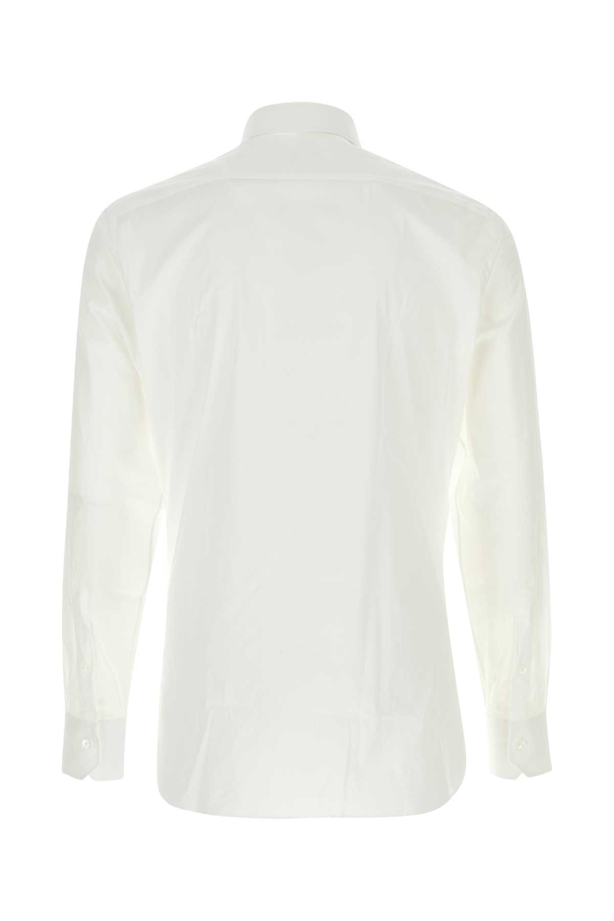 Shop Zegna White Stretch Poplin Shirt In G