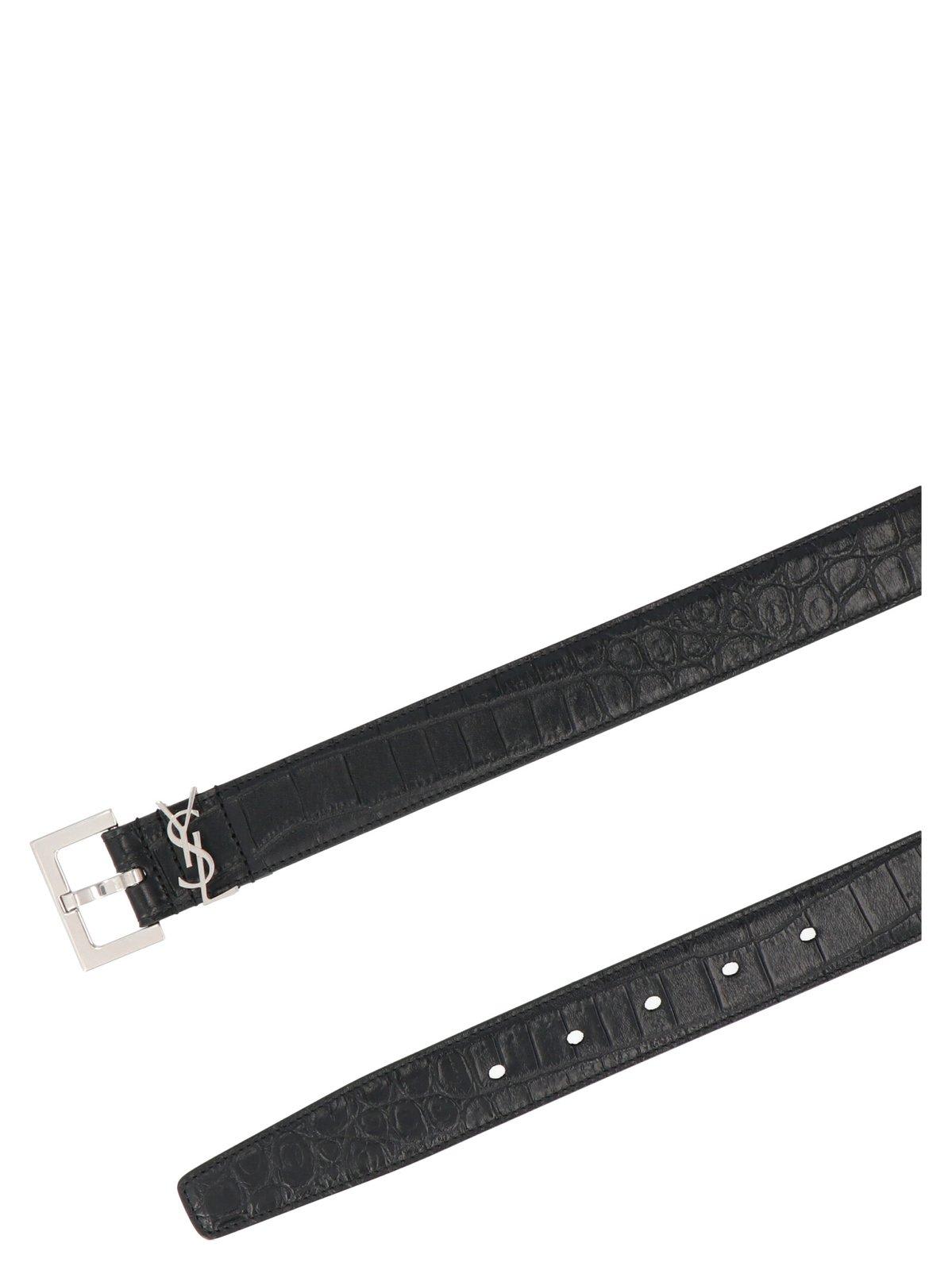 Shop Saint Laurent Logo Plaque Embossed Belt In Black