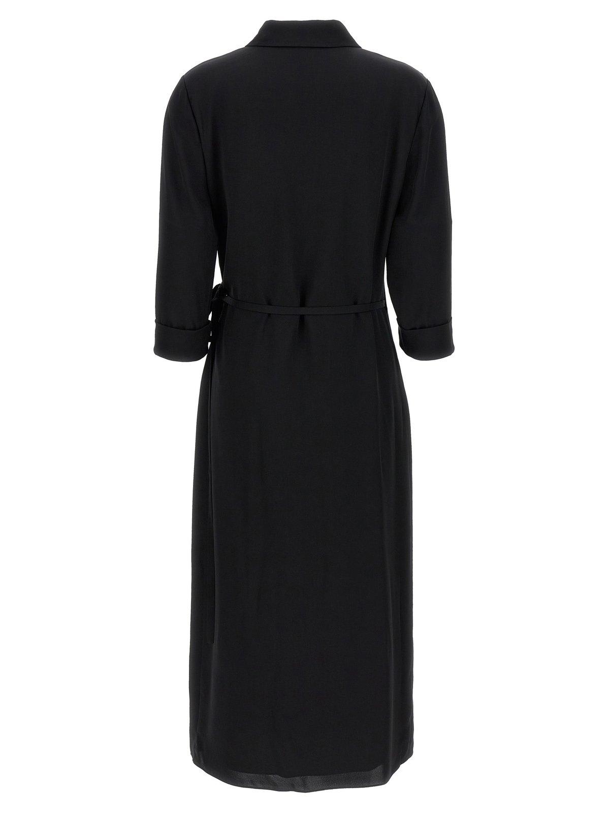 Theory Womens Black Lapel Wrap-front Silk-satin Midi Dress In Black