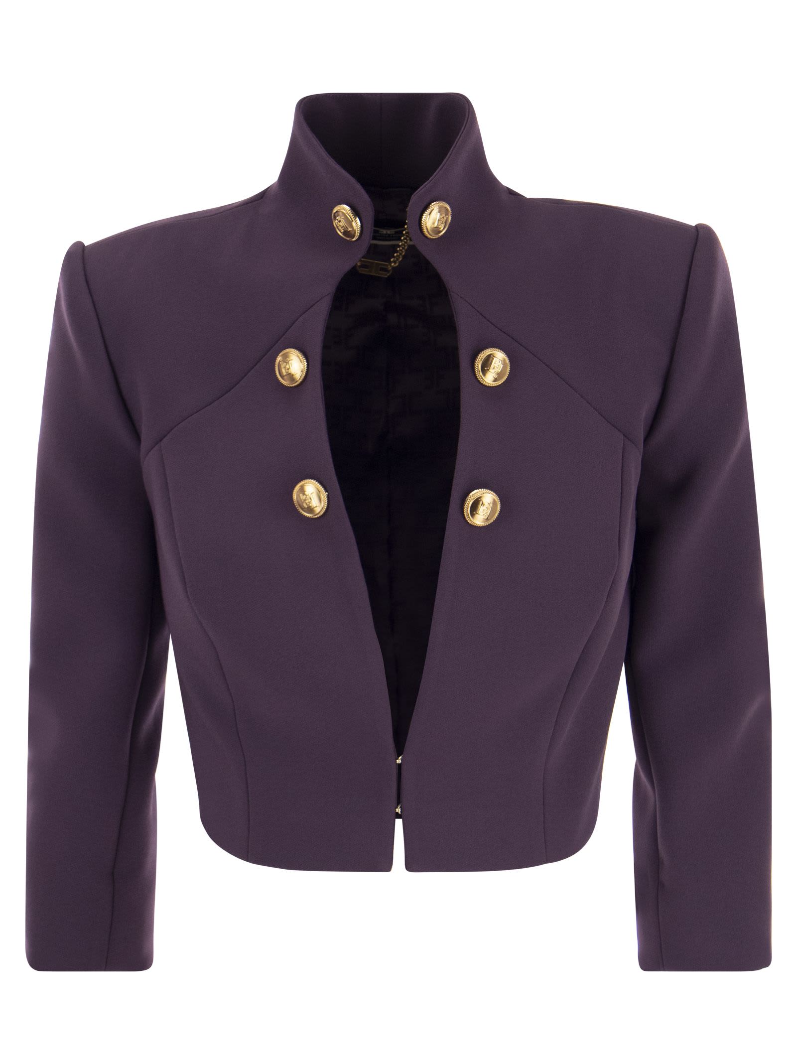 ELISABETTA FRANCHI CREPE CROP JACKET WITH STAND-UP COLLAR