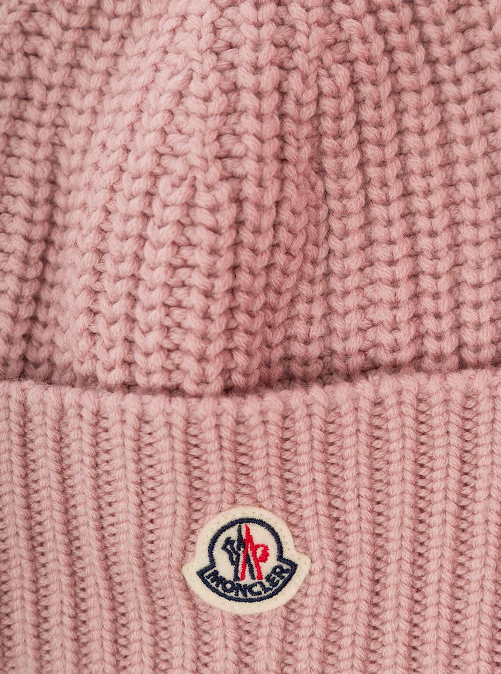 Shop Moncler Pink Ribbed Beanie With Patch Logo In Wool Woman