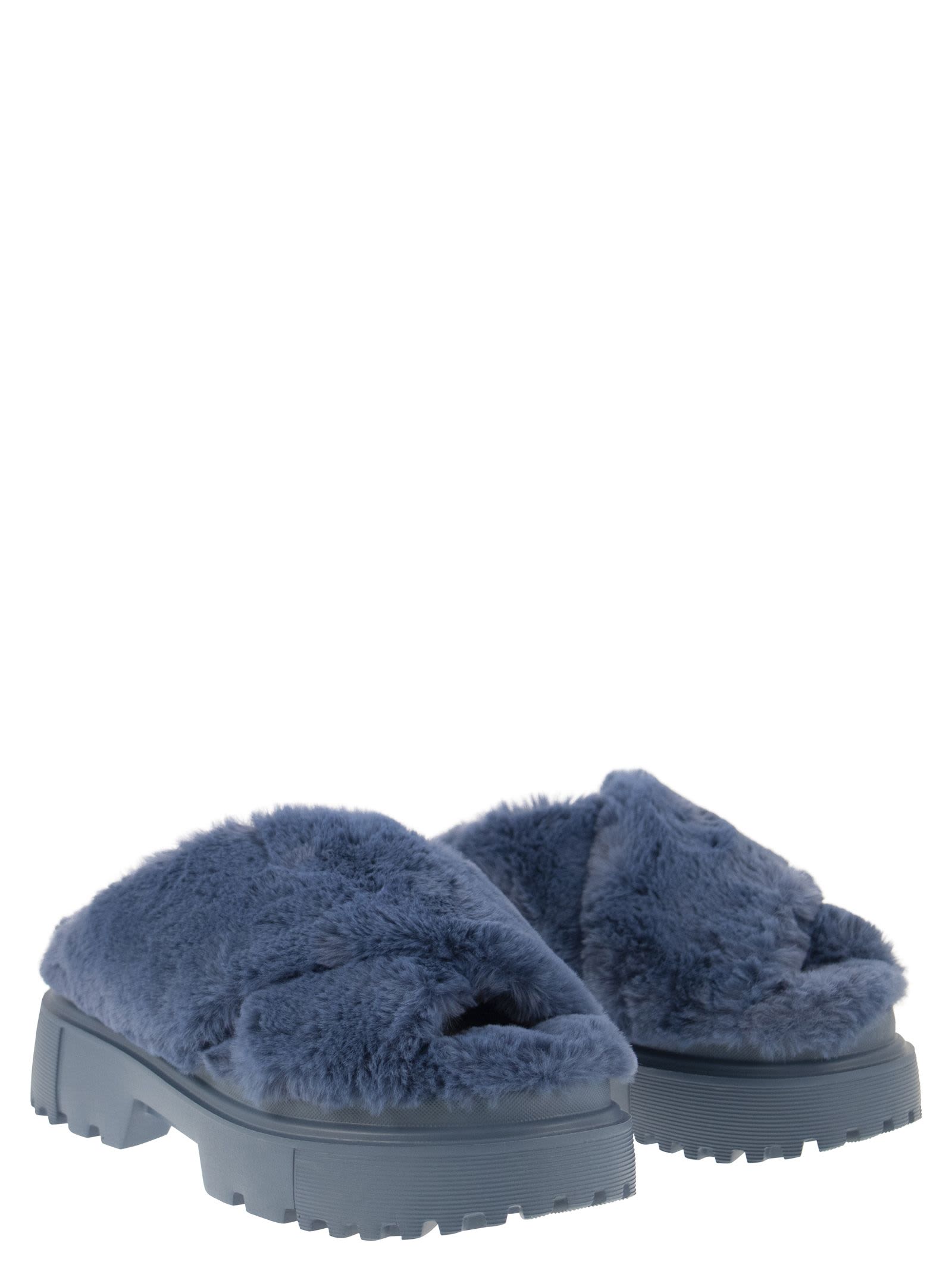 Shop Hogan Faux Fur Sandal In Bluette