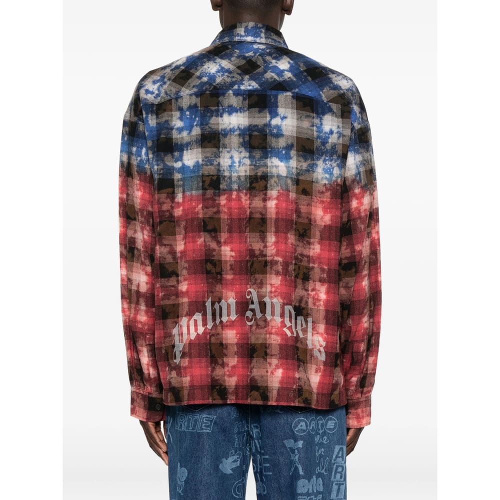 Palm Angels Stylish Checkered Casual Shirt With Gradient Effect In Red