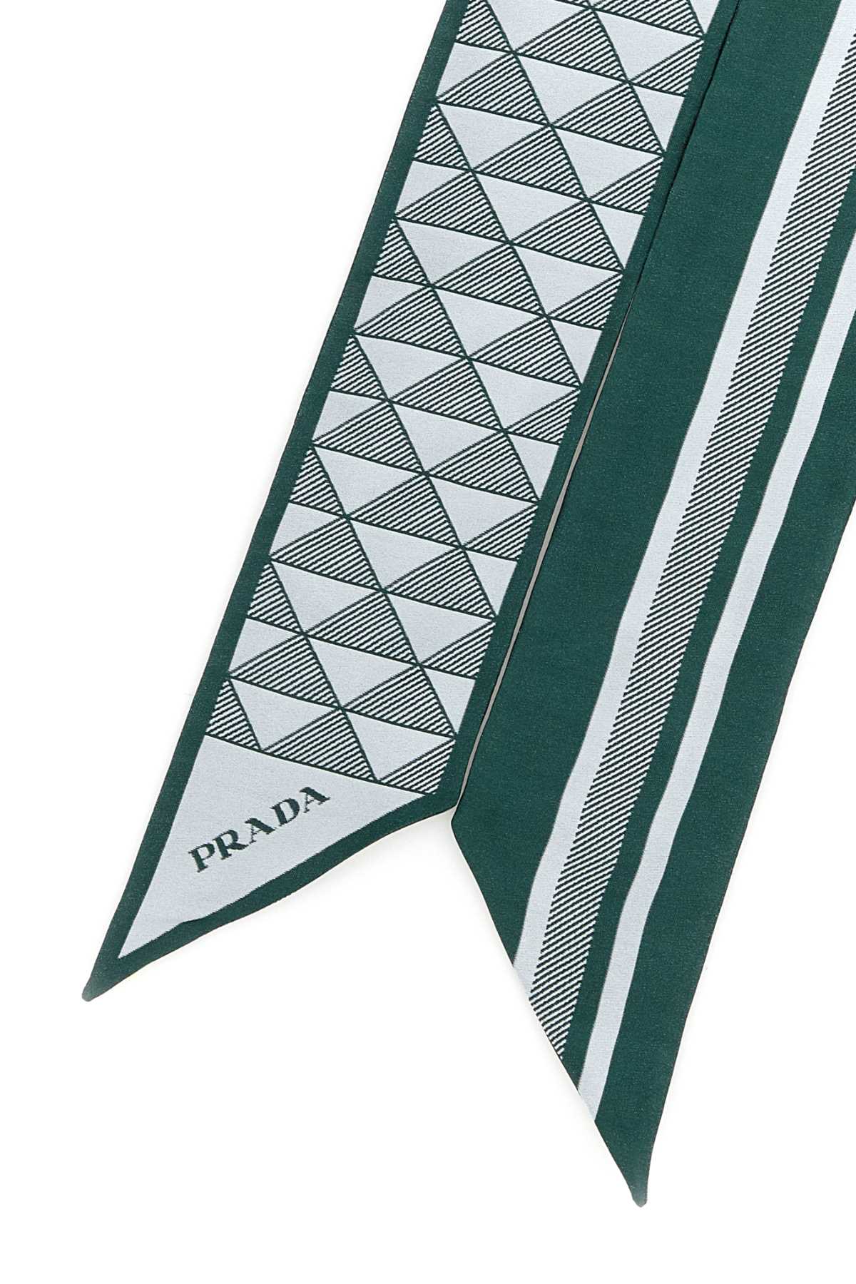 Prada Lightweight Rectangular Silk Scarf With Triangle Pattern In Green