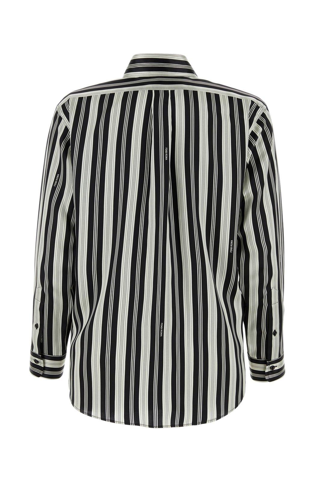 Shop Fendi Striped Collared Long-sleeve Shirt In Black