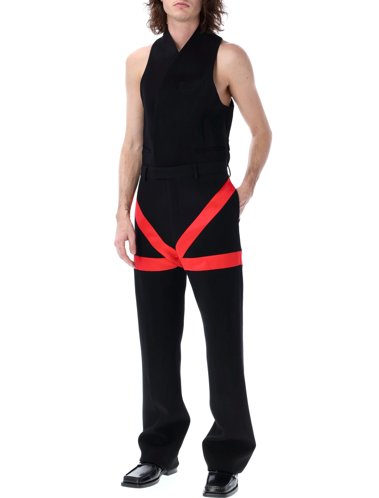 Shop Ferragamo Tailored Pants With Inlays In Black Red