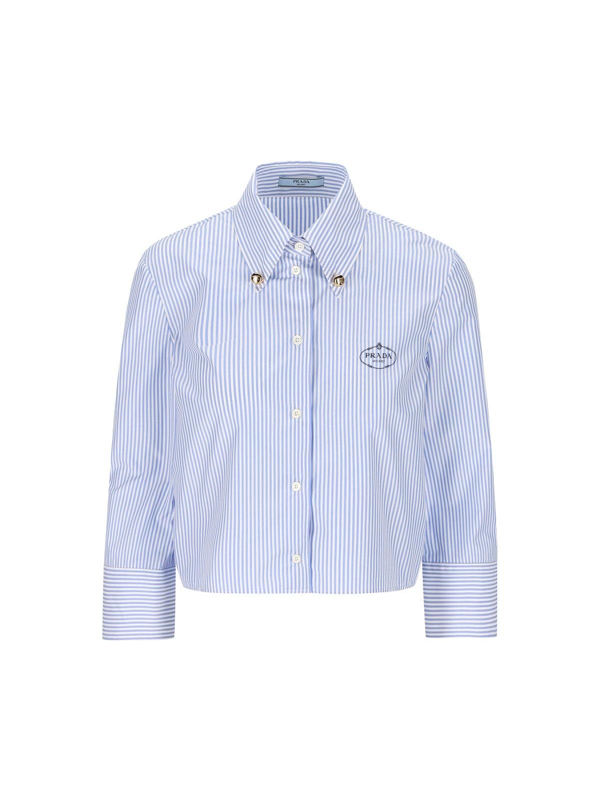 Shop Prada Button-up Striped Shirt In White