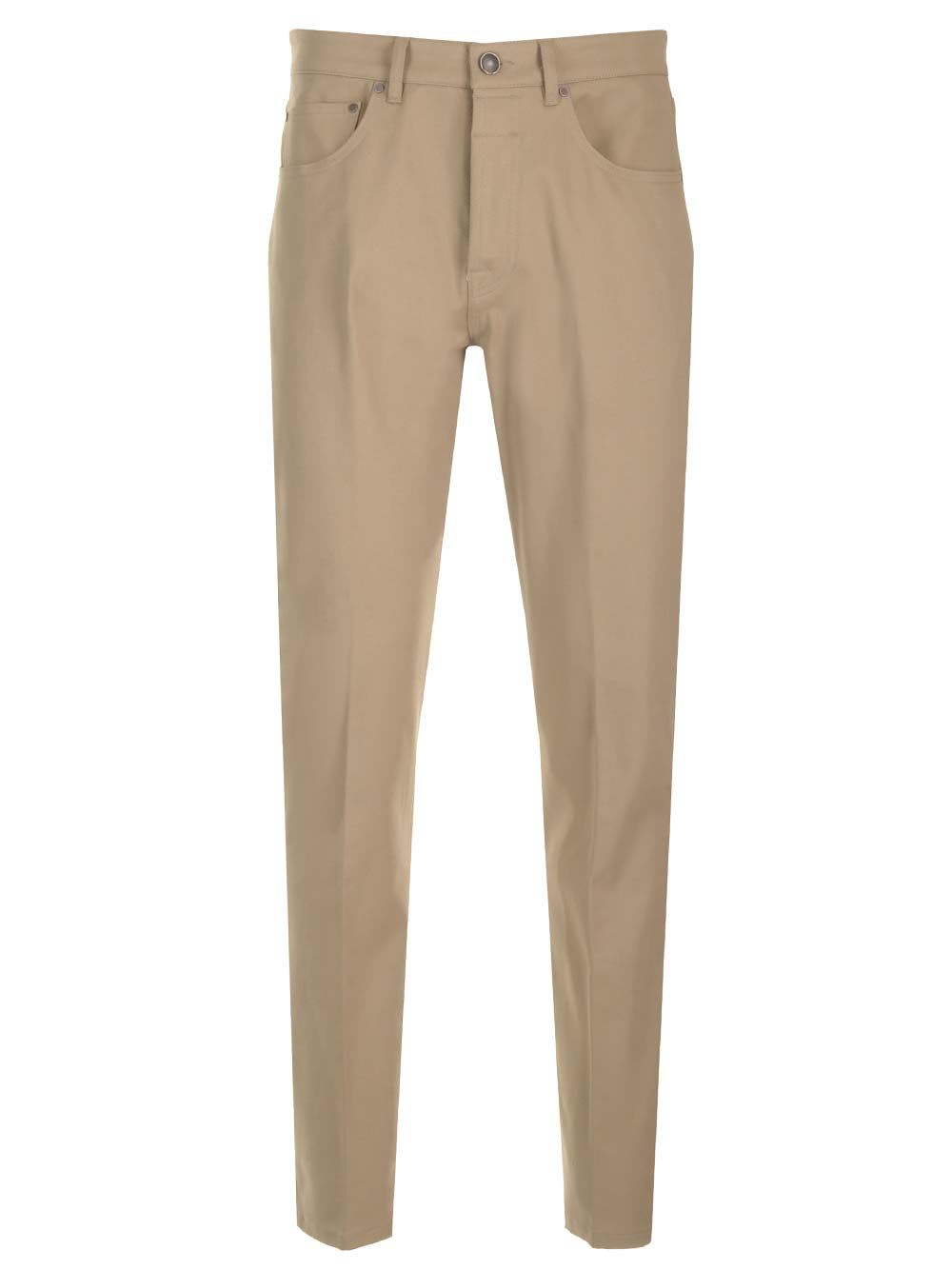 Shop Lardini Slim Fit Cotton Trousers In Beige