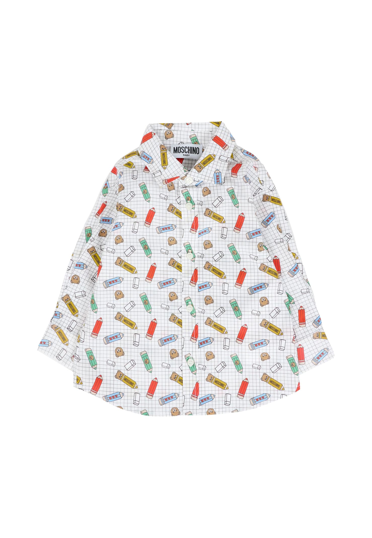 Moschino White Shirt For Baby Boy With Teddy Bear In Multi