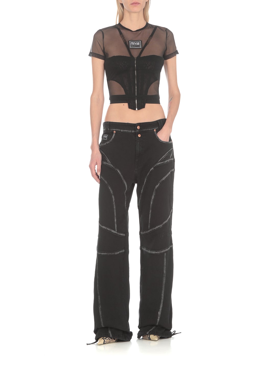 Versace Jeans Couture Net T-shirted In Black