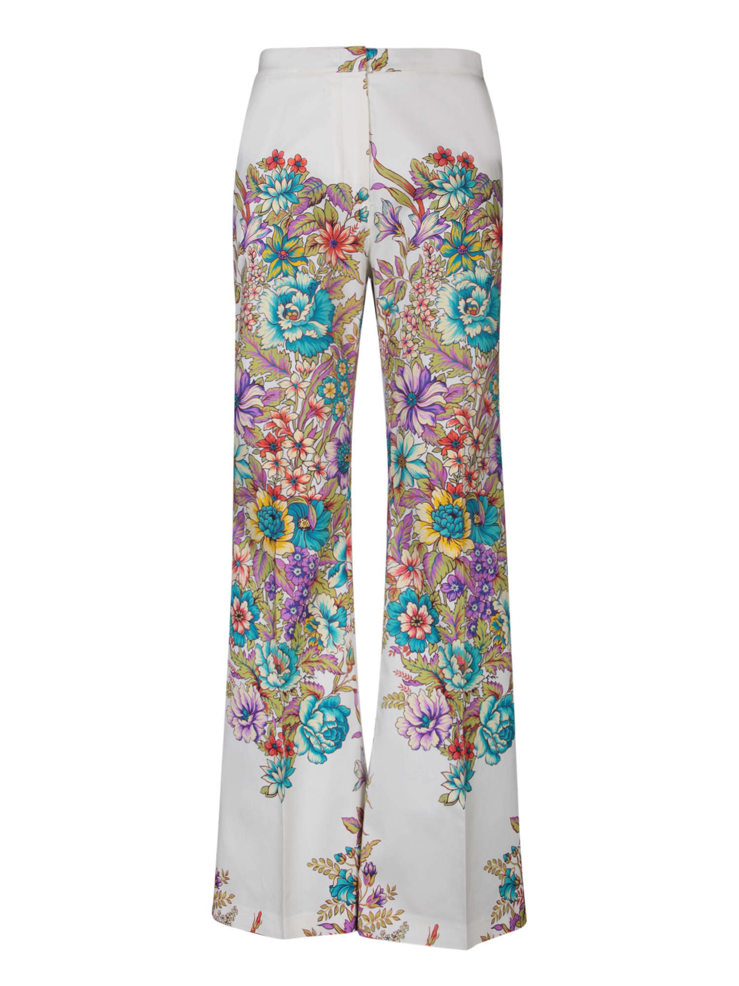 Shop Etro Bouquet Print White/multicolor Trousers