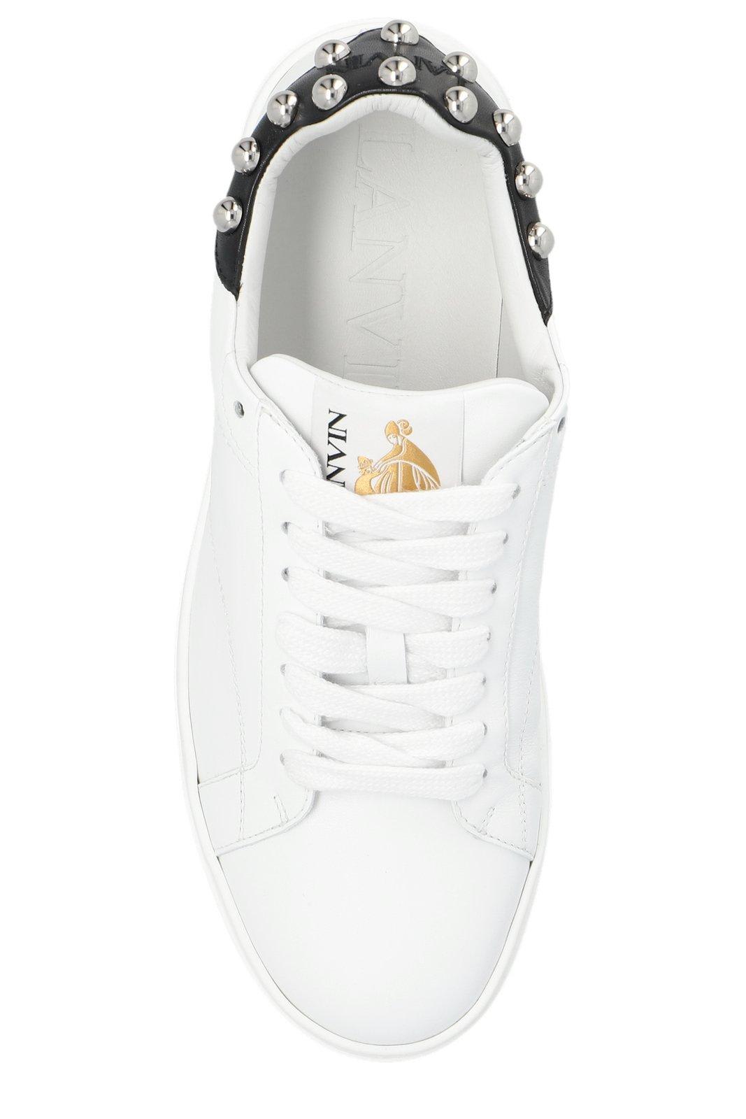 Shop Lanvin Back Studded Sneakers In White Silver