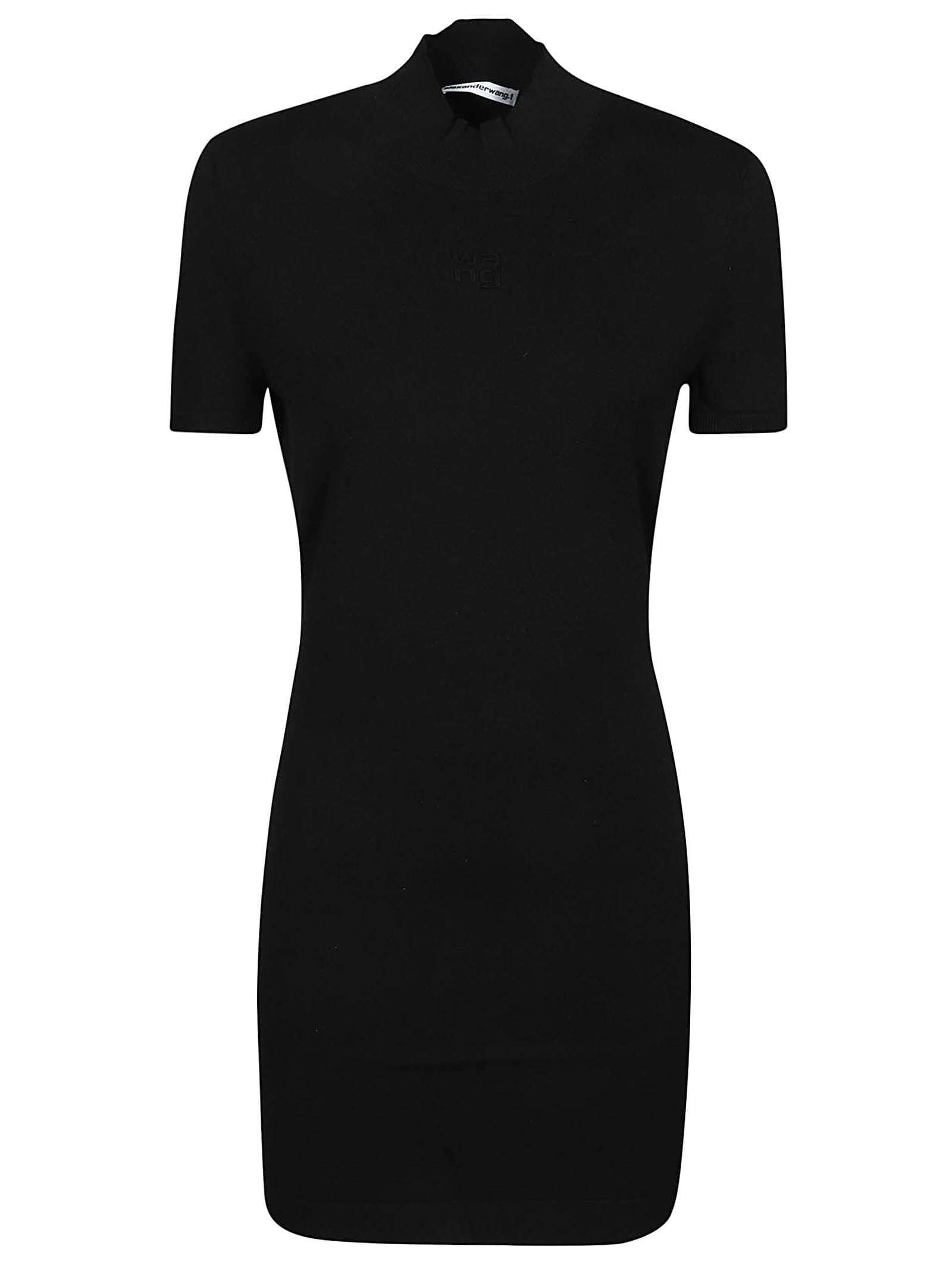 Shop Alexander Wang T Embossed Logo Short Sleeve Mini Dress In Black