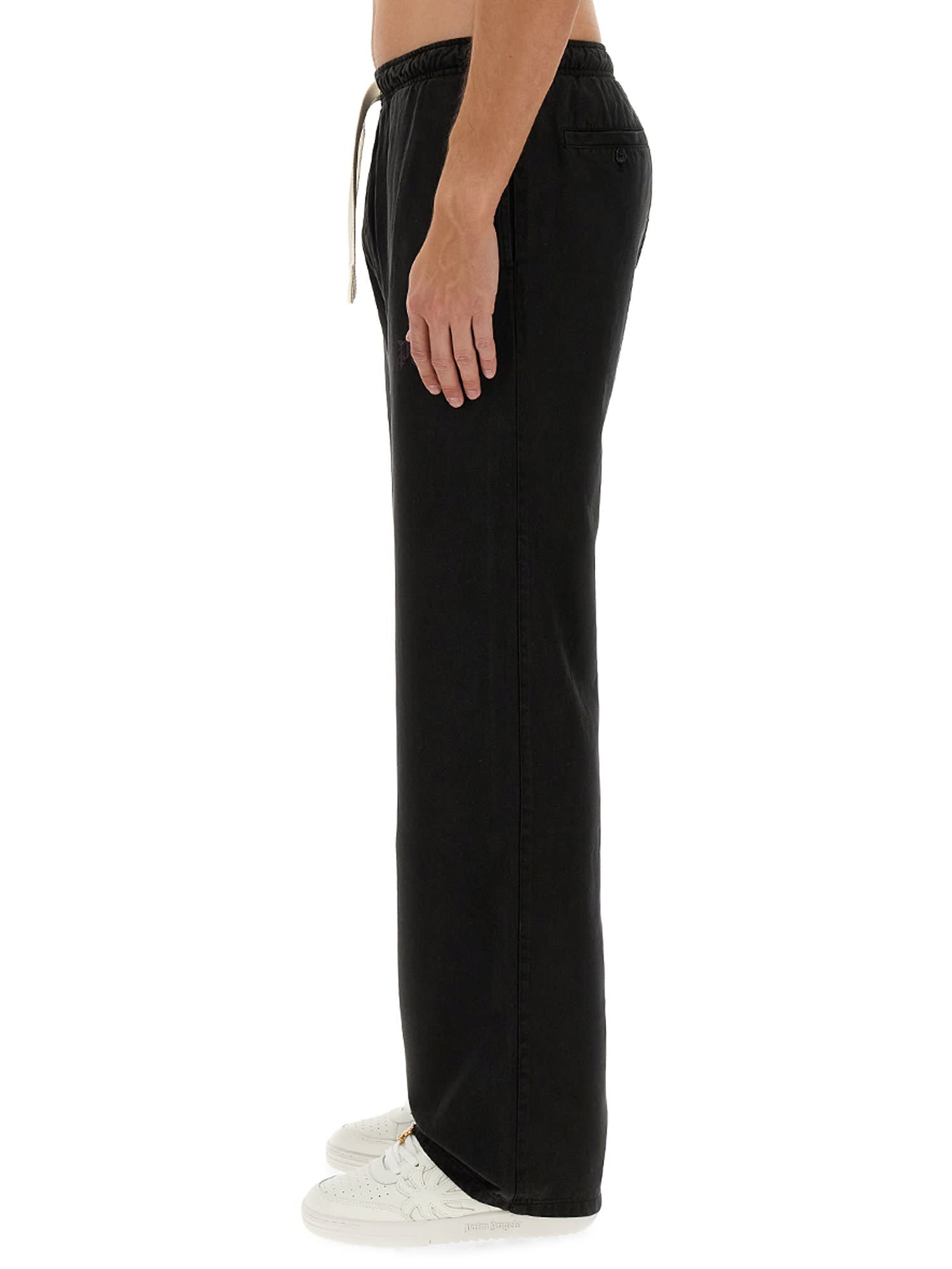 Palm Angels Elastic Waist Chino Trousers Pockets In Black