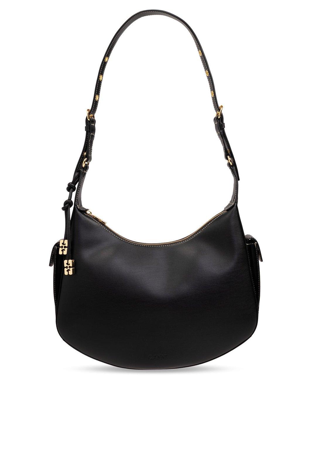 Shop Ganni Swing Zipped Large Shoulder Bag In Black