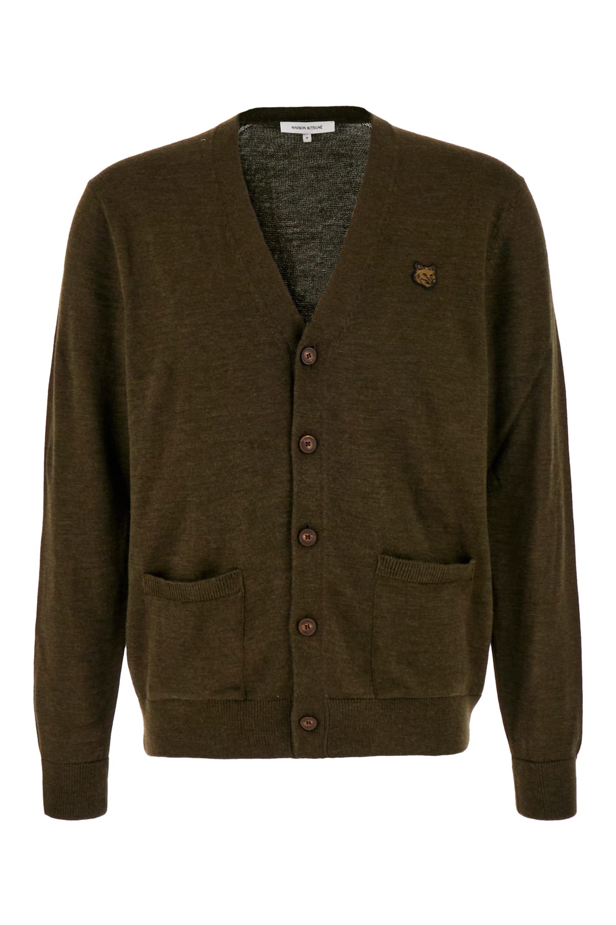 Shop Maison Kitsuné Military Green Wool Cardigan In P360