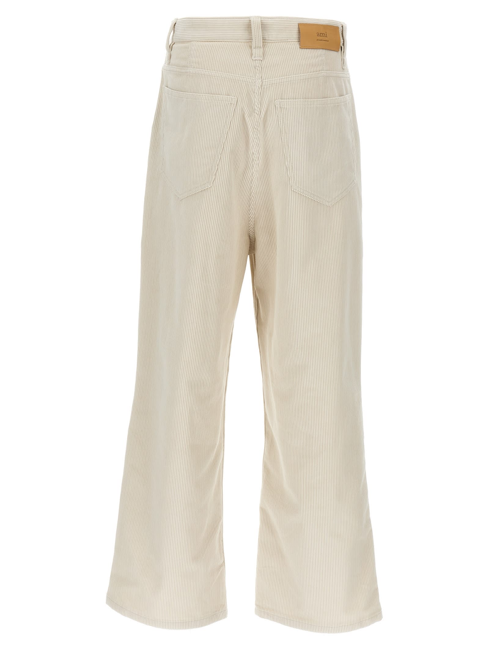 Shop Ami Alexandre Mattiussi Ribbed Velvet Pants In White