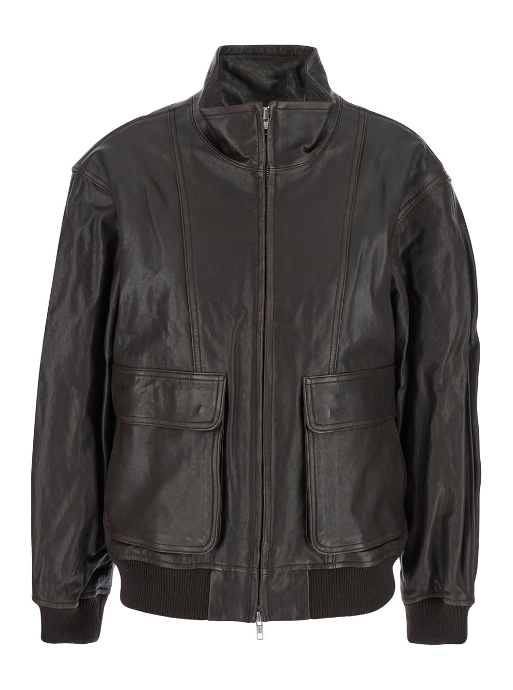 Dunst Unisex Stand Collared Leather Blouson In Black