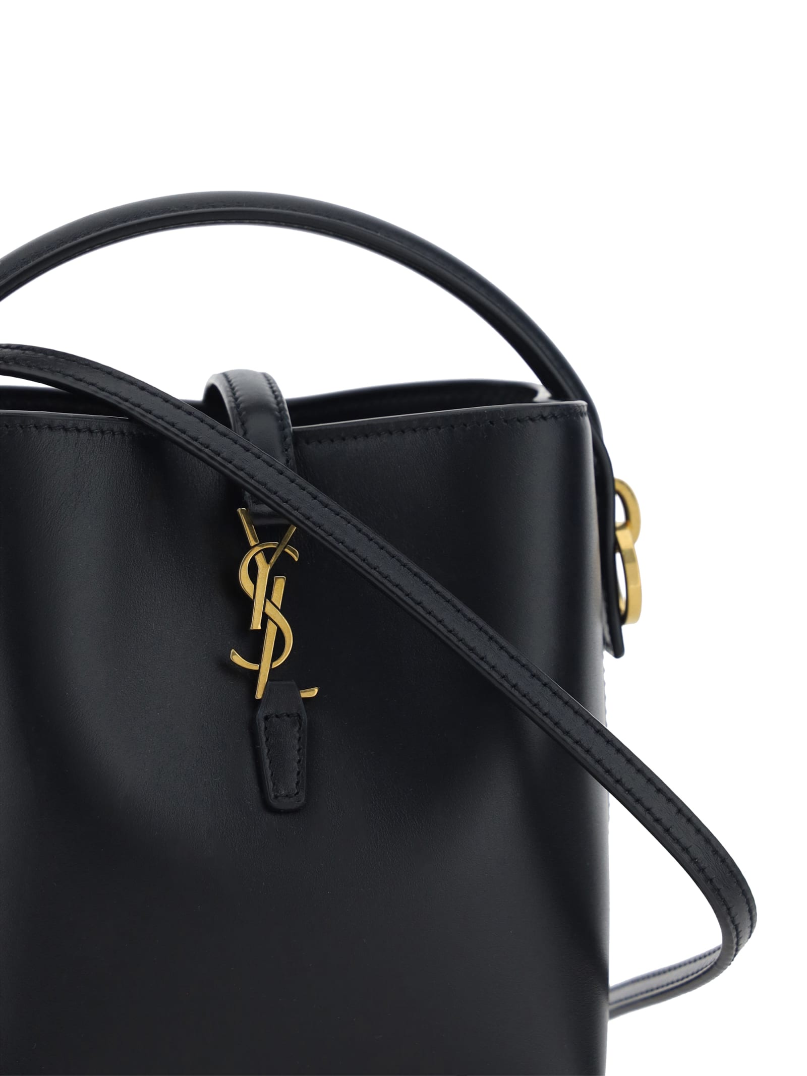 Saint Laurent Le 37 Mini Ysl Bucket Bag In Smooth Leather In Black