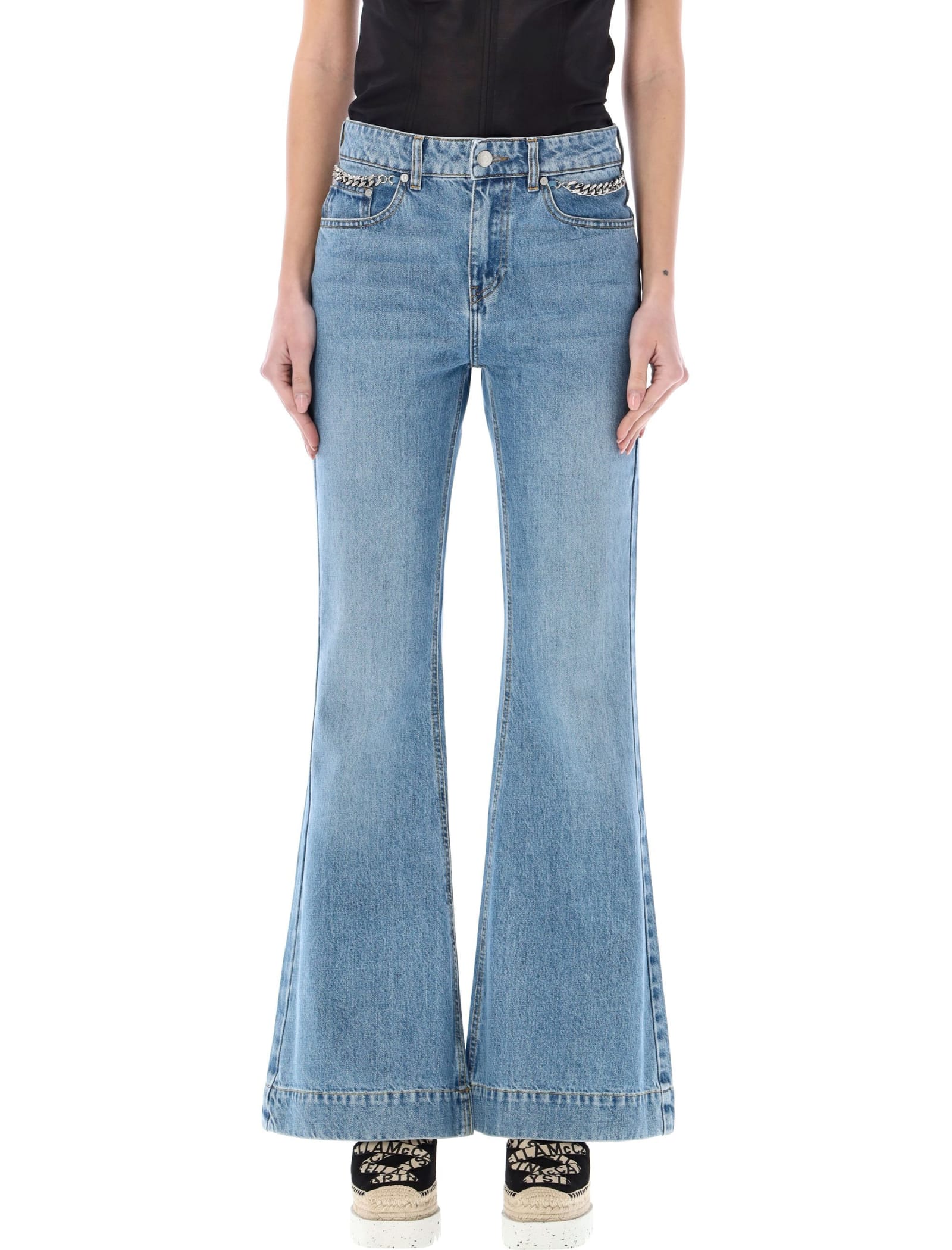 Shop Stella Mccartney Falabella Chain Flared Jeans In Vintage Blue