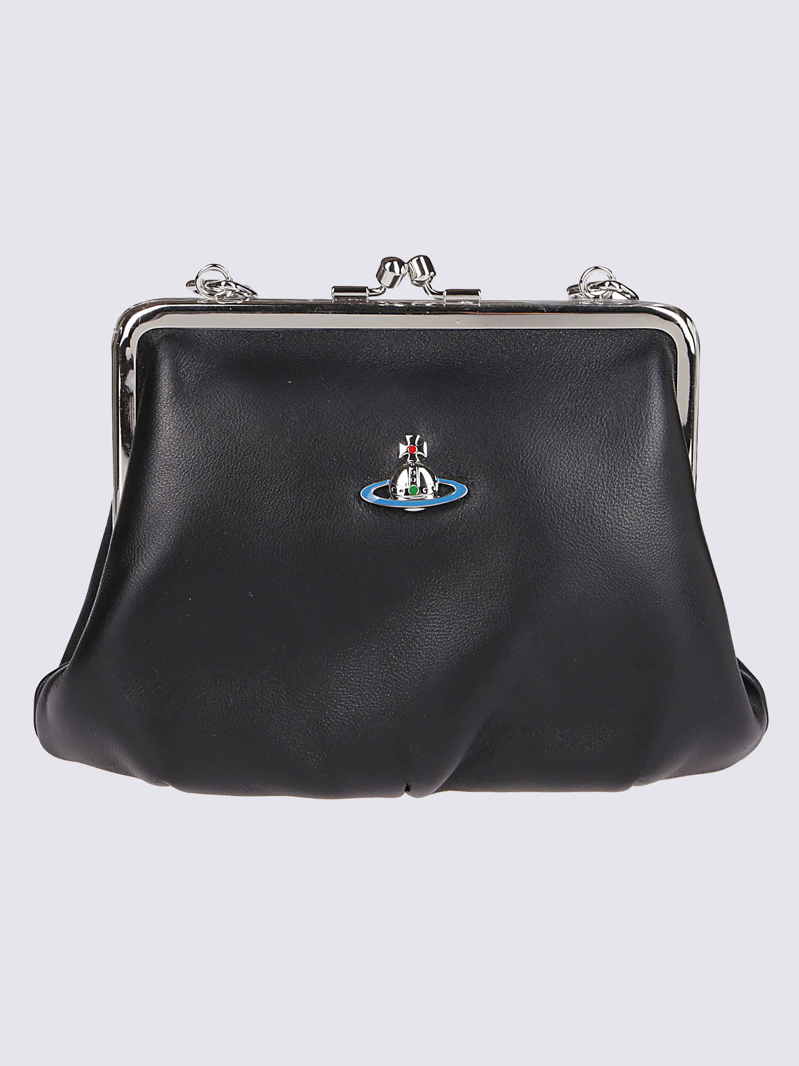 Vivienne Westwood Black Leather Granny Handbag In Black