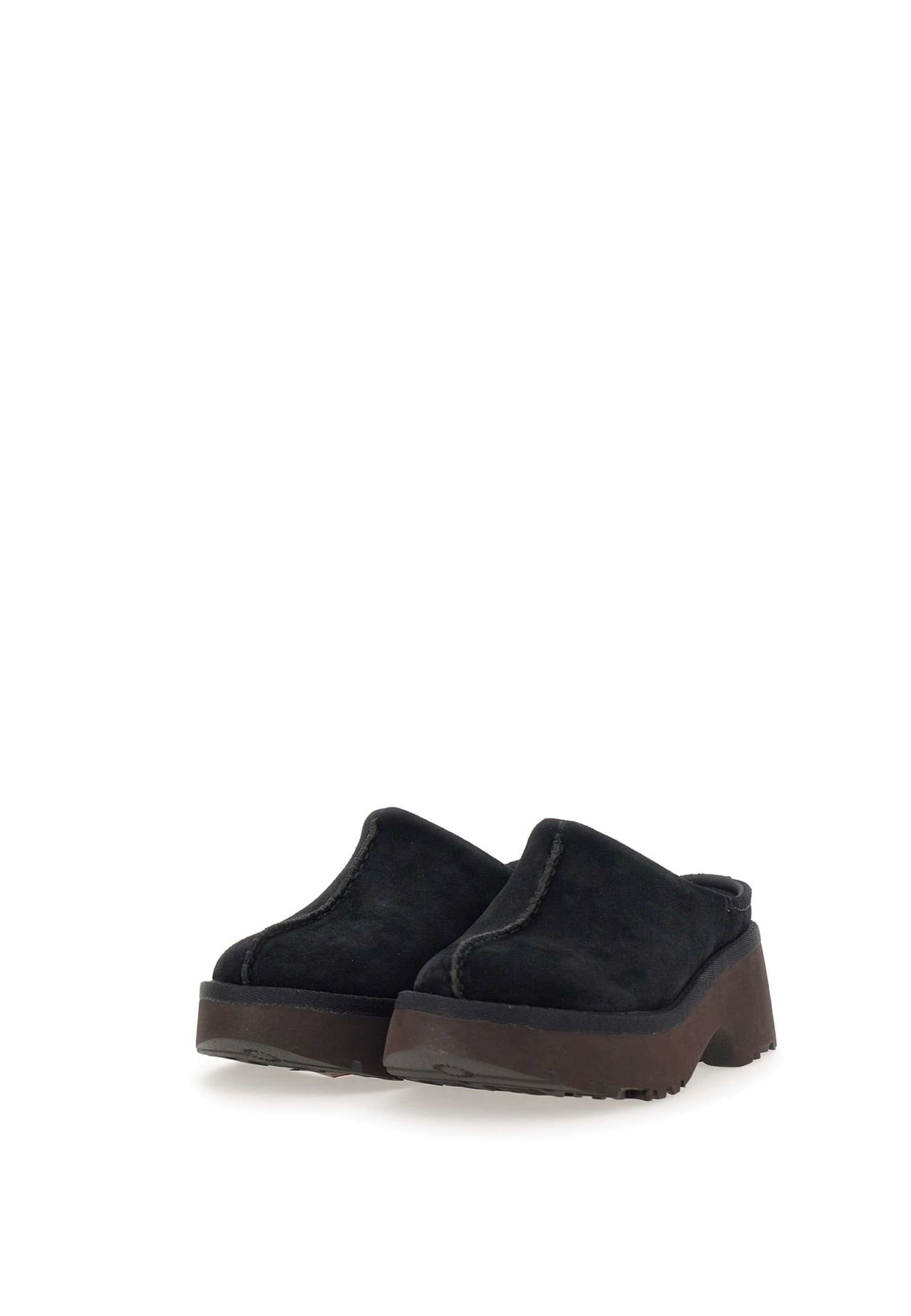 Shop Ugg W New Heights Clog Suede Sandal In Black