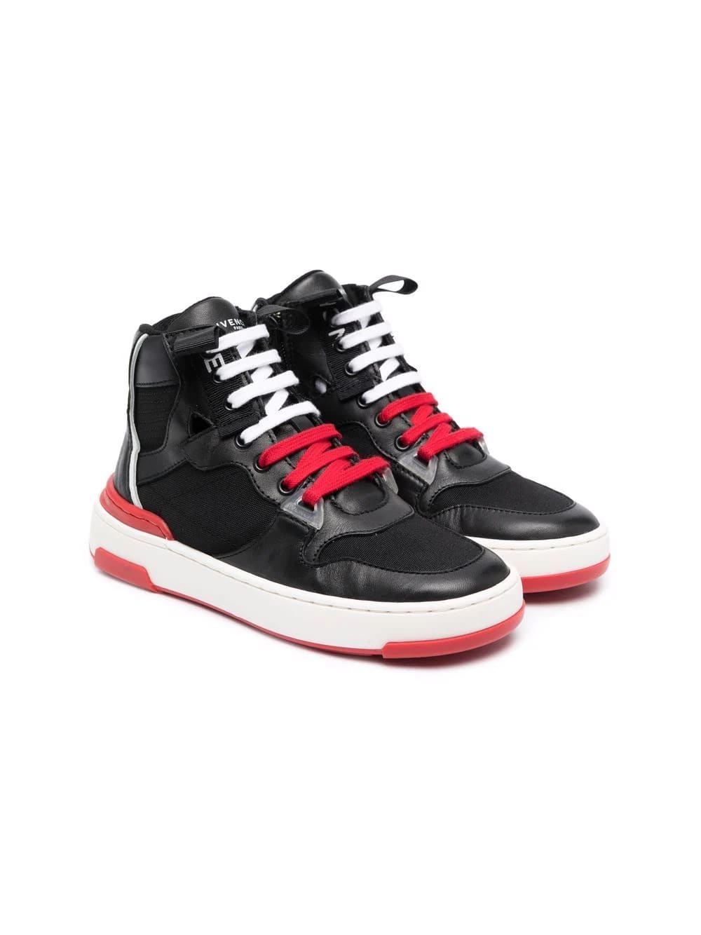 Givenchy Black Kids High Sneakers With Red And White Details