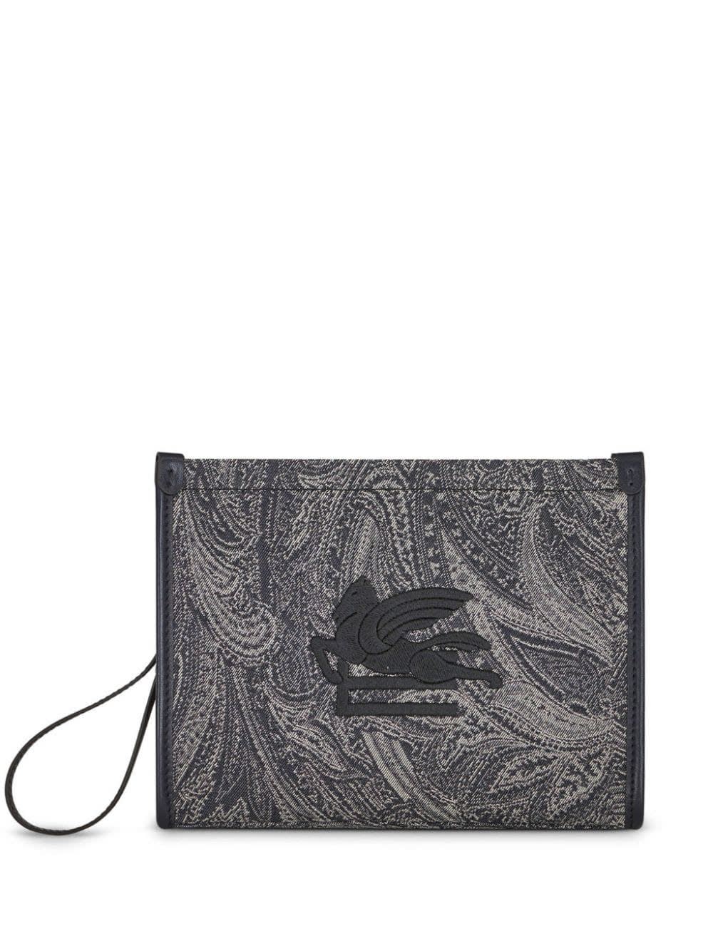 Etro Navy Blue Pouch With Paisley Jacquard Motif