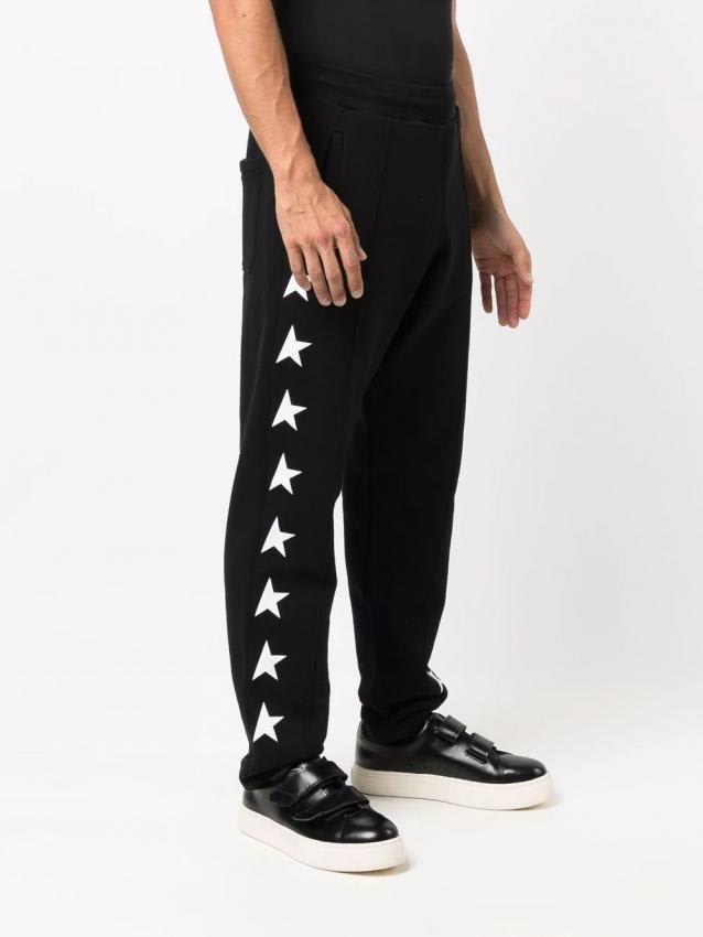 Golden Goose Black Doro Star Collection Jogging Pants With Contrasting White Stars In Nero