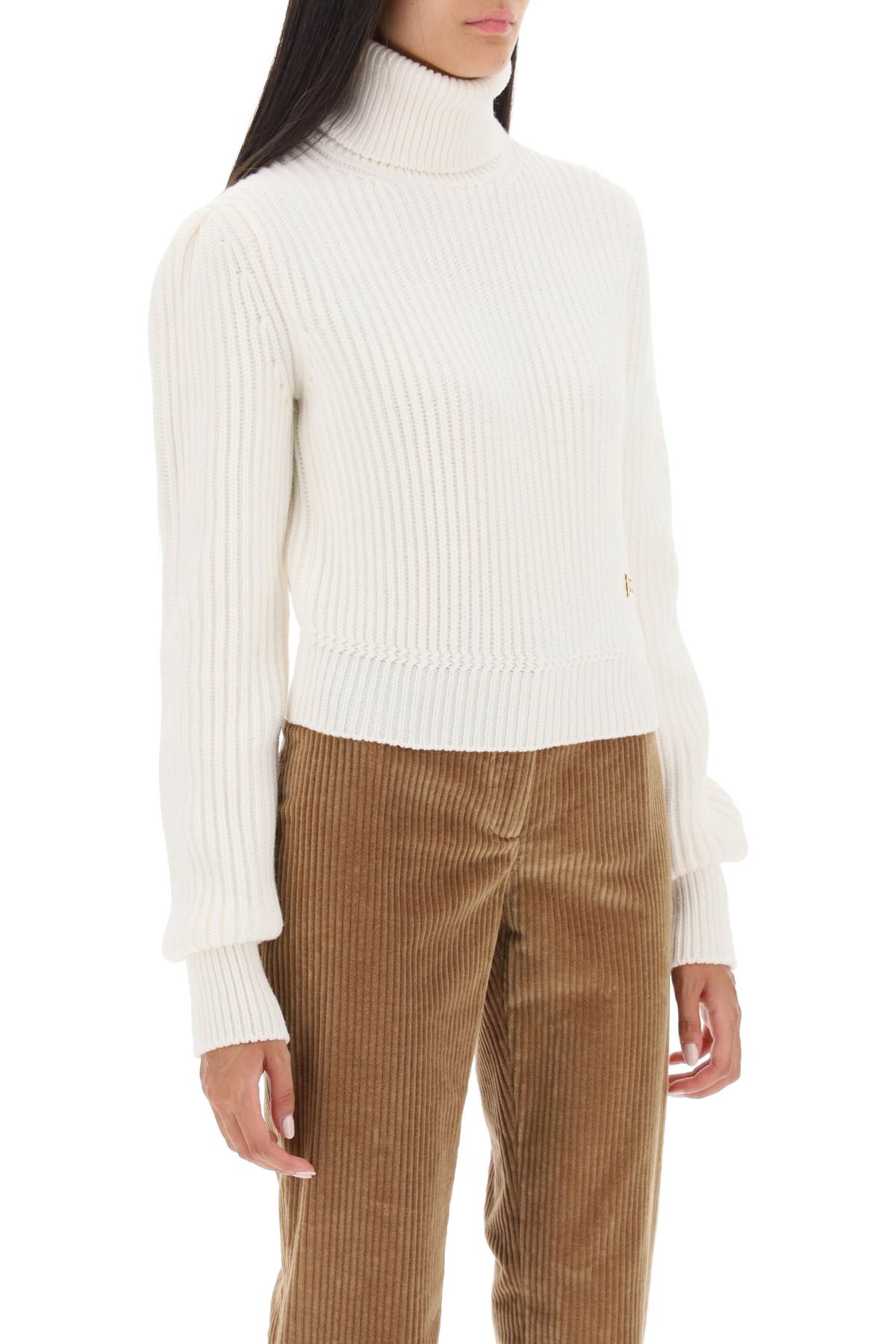 Dolce & Gabbana Ribbed Wool Turtleneck Sweater In Bianco Brillante
