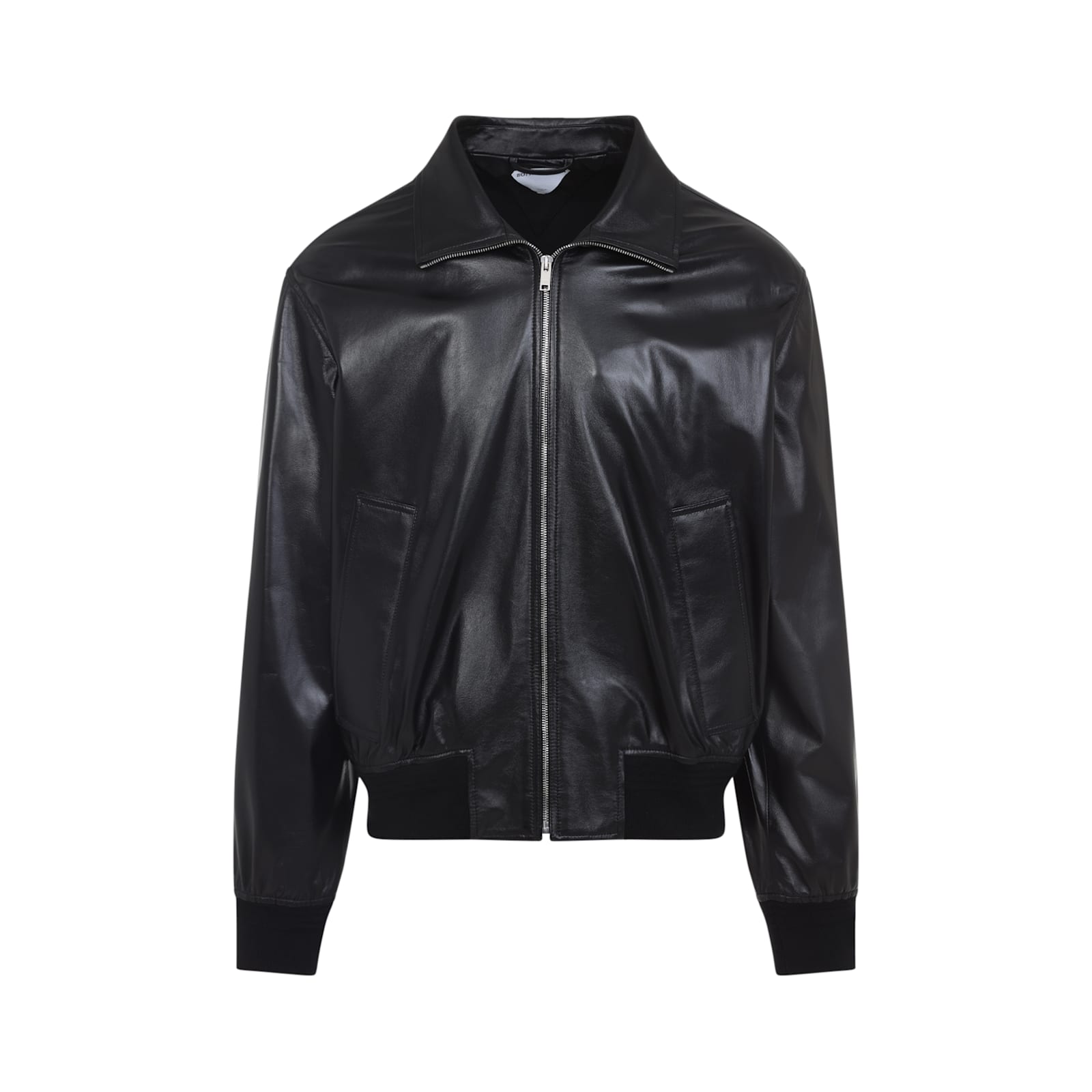 Bottega Veneta Nappa Leather Coat With Classic Collar In Black