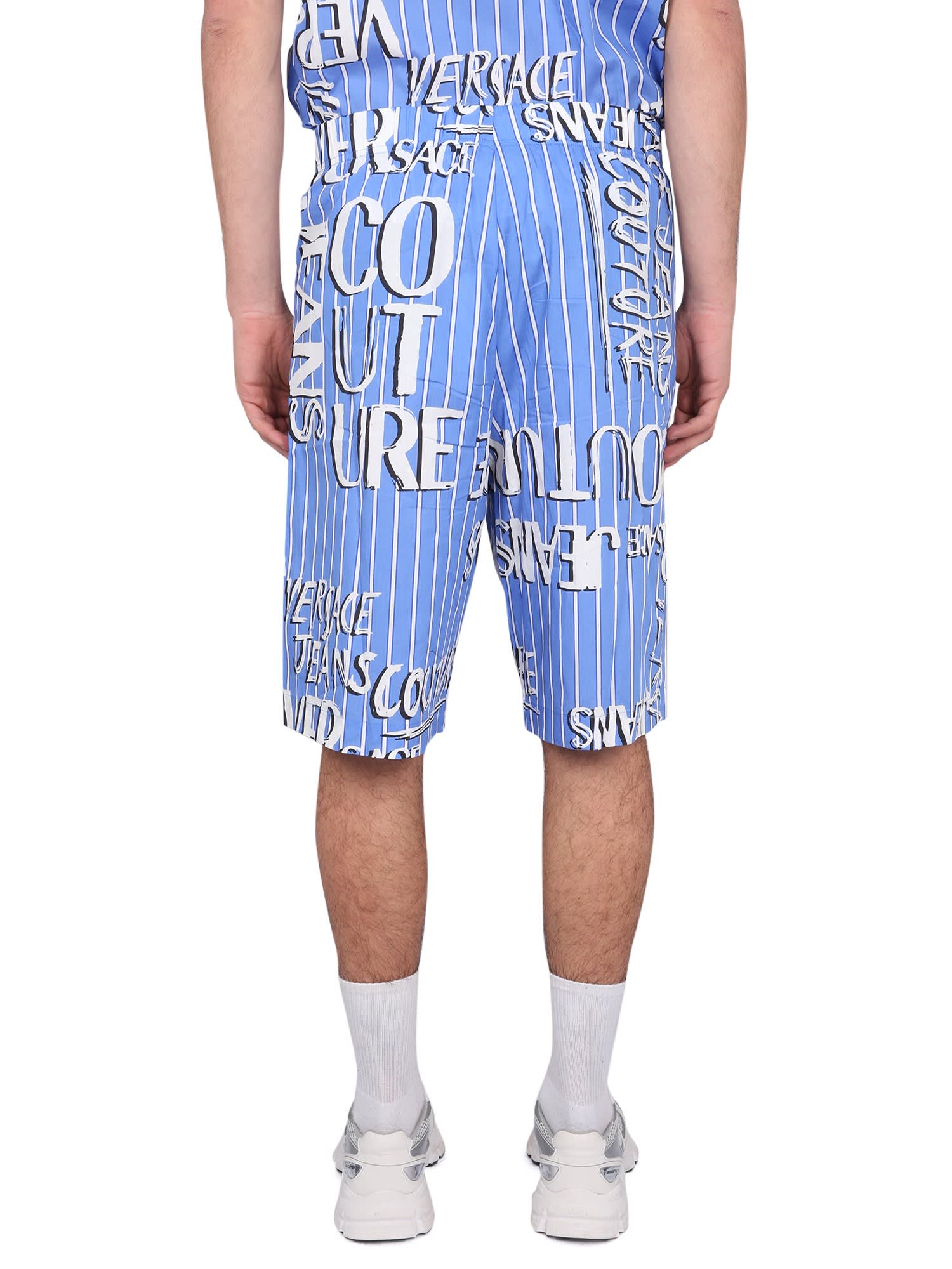 Shop Versace Jeans Couture Bermuda With Logo In Azzurro