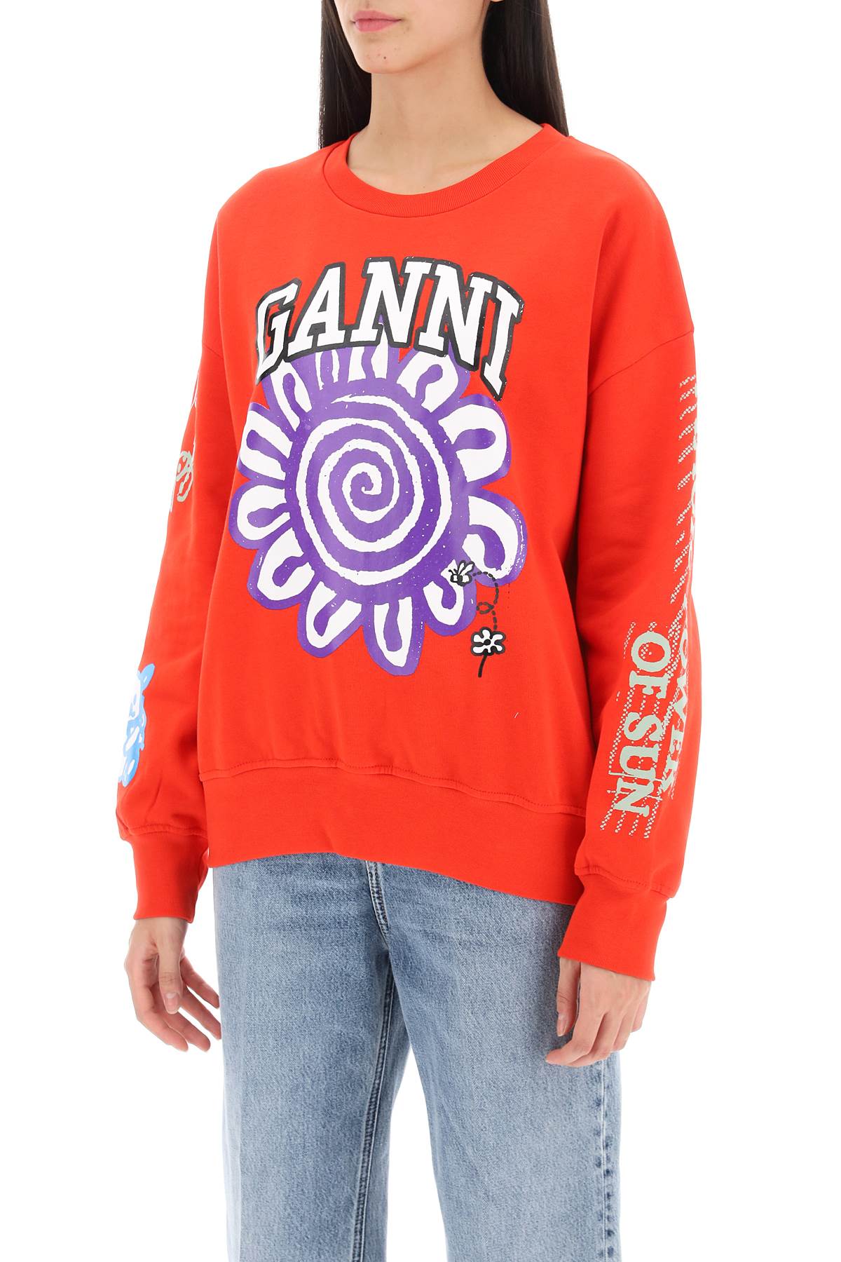 Shop Ganni Sweatshirt With Graphic Prints In Orange