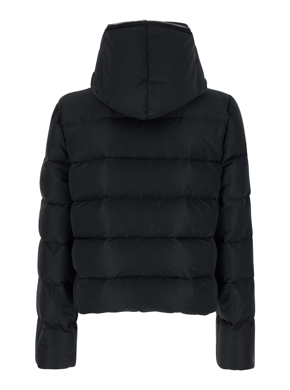 Rick Owens Black Cropped Hooded Down Jacket With Zip In Tech Fabric Man In Black