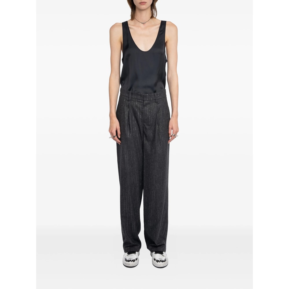 Zadig & Voltaire Womens Anthracite Puros Regular-fit High-rise Striped Flannel Trousers In Black