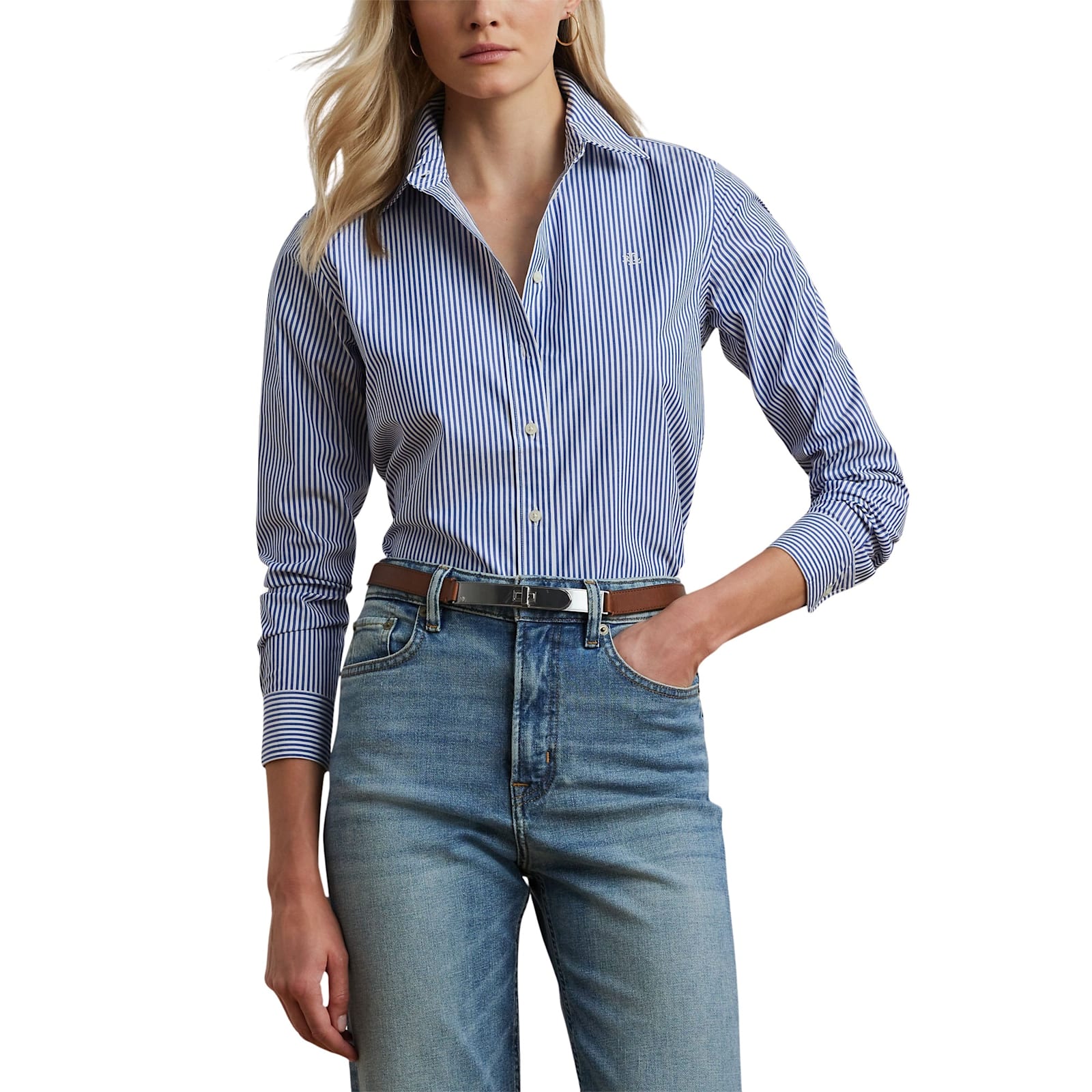 Shop Ralph Lauren Jamelko Long Sleeve Button Front Shirt In Blue White