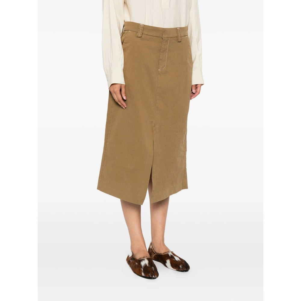 7 For All Mankind Contrast-stitching Midi Skirt In Brown