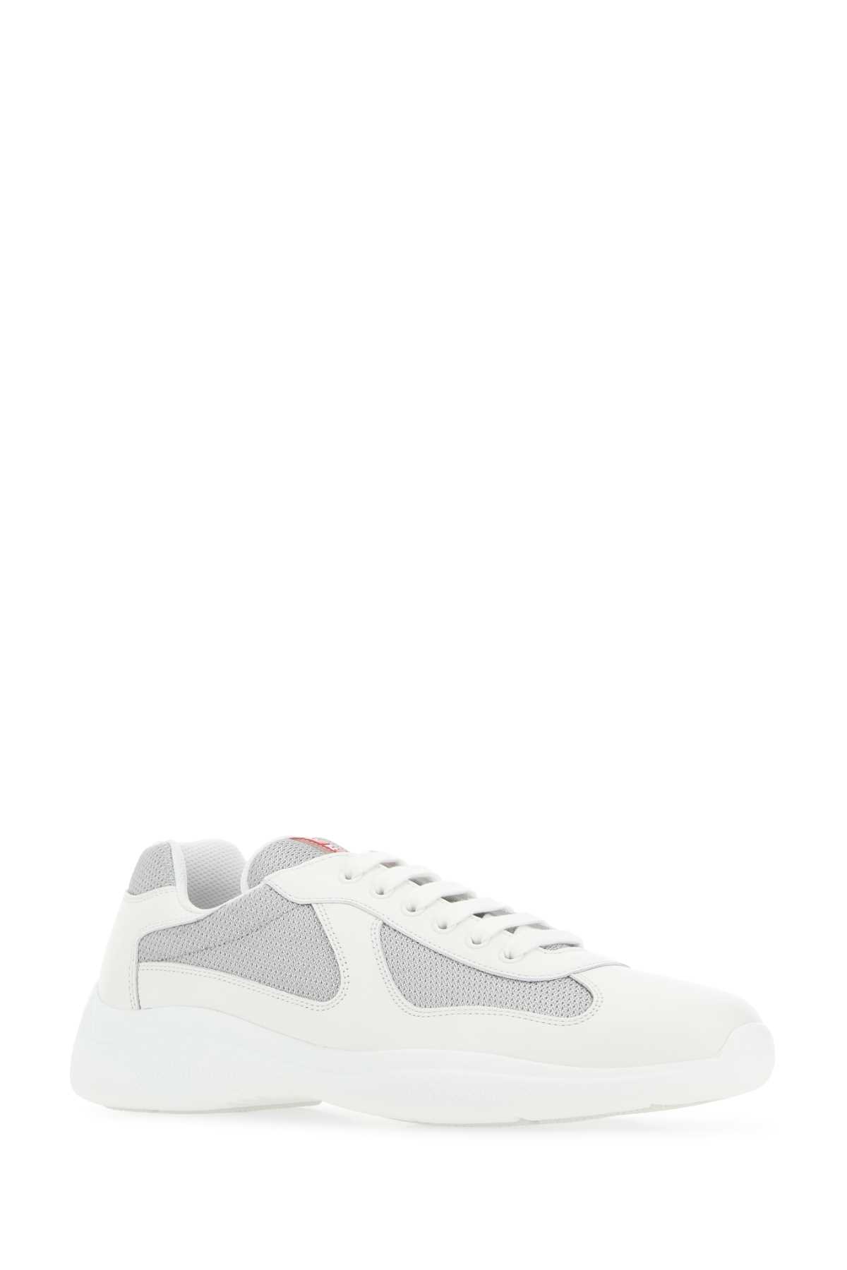 Shop Prada Two-tone Leather And Fabric Sneakers In F0j36