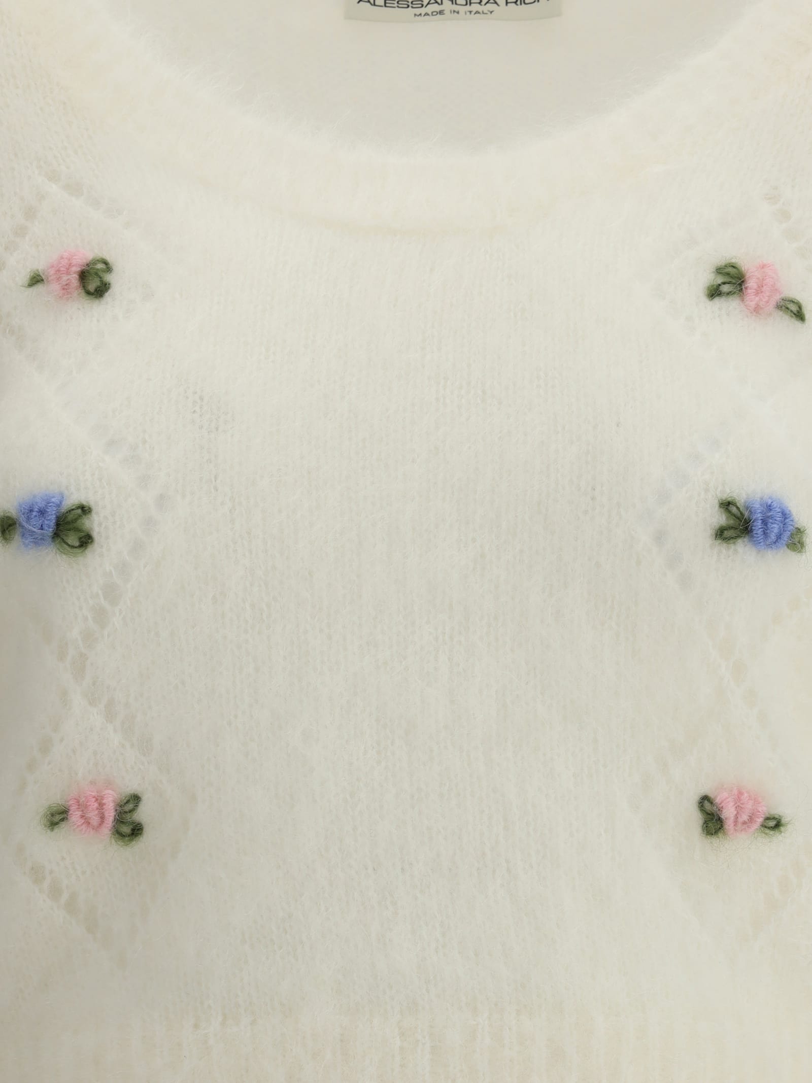 Alessandra Rich Short Sleeve Mohair Sweater In Neutral