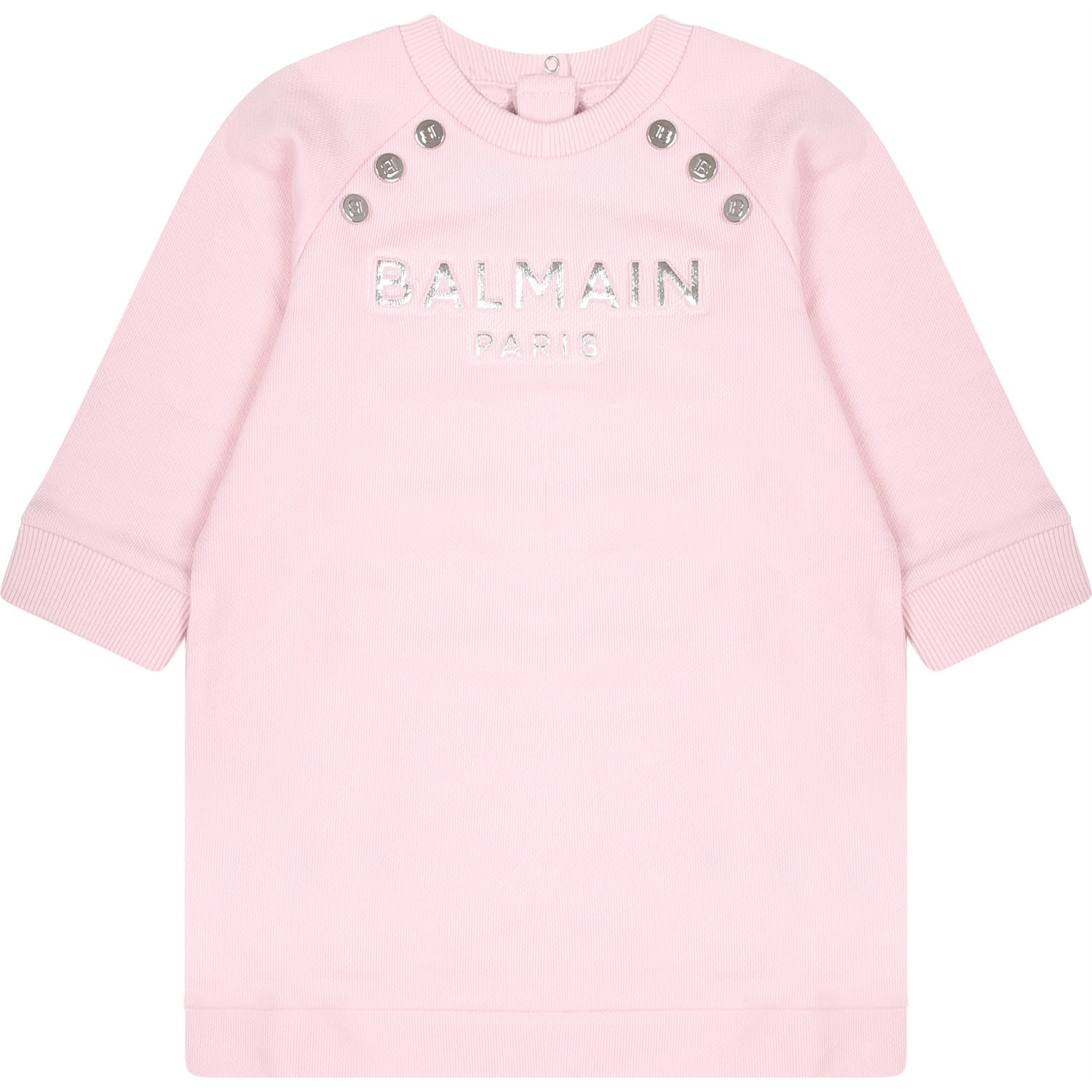 Balmain Pink Dress For Baby Girl With Logo