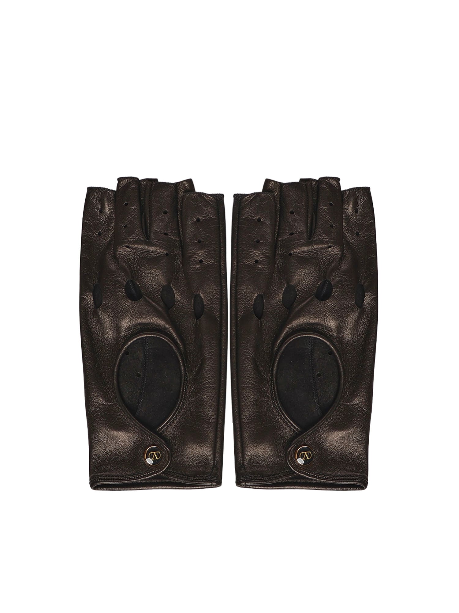 Valentino Garavani Leather Gloves With Logo In Black