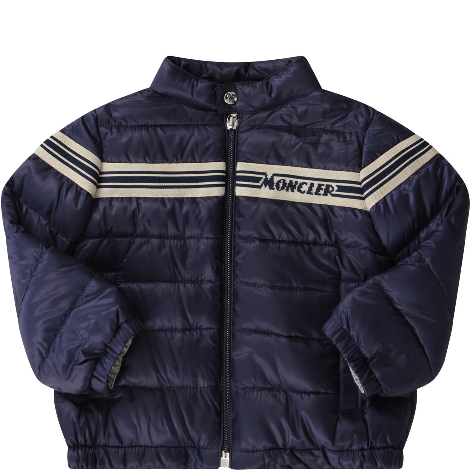 MONCLER BLUE JACKET FOR BABY BOY WITH BLUE LOGO,11223623